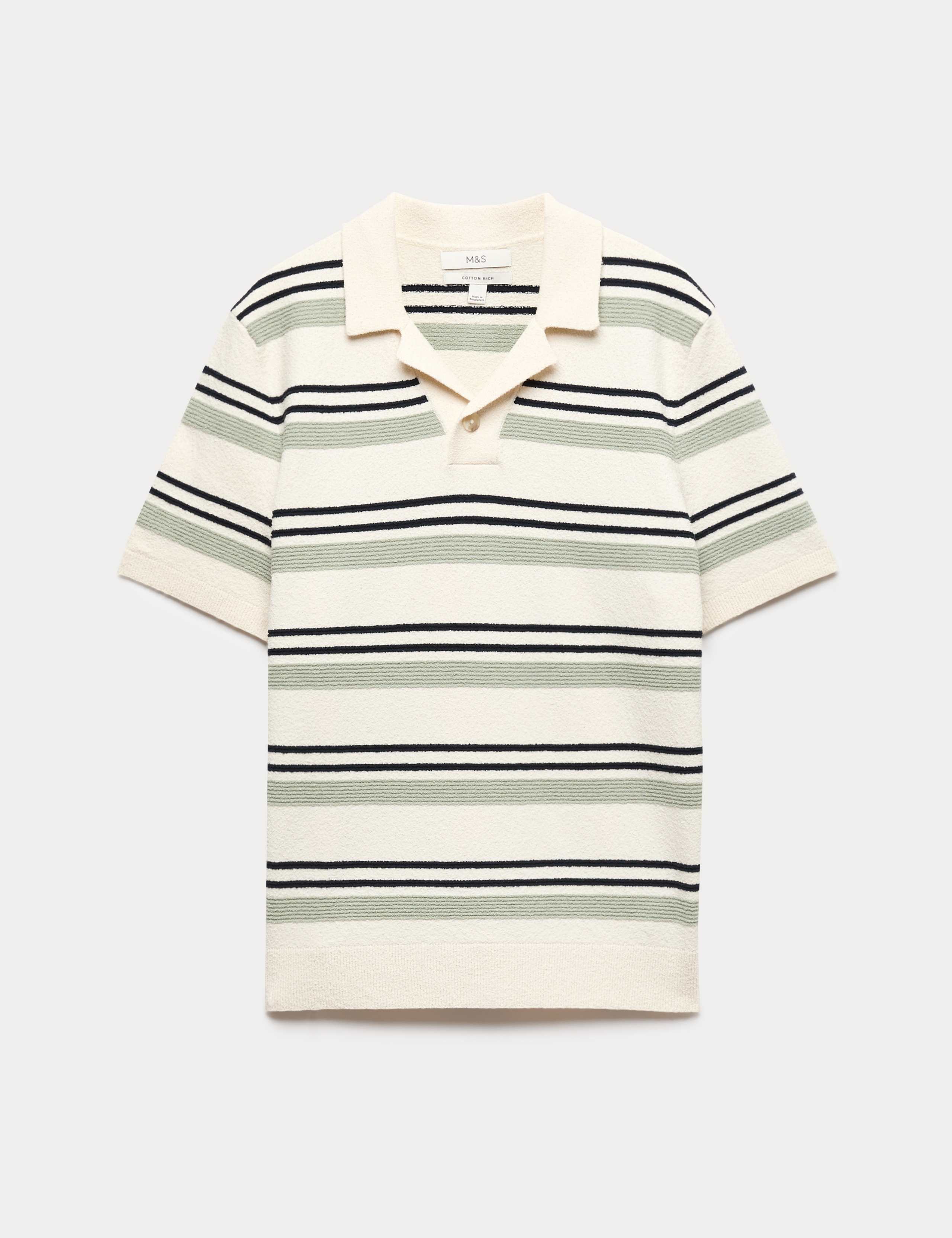 Cotton Rich Bold Striped Boucle Polo Shirt 2 of 6