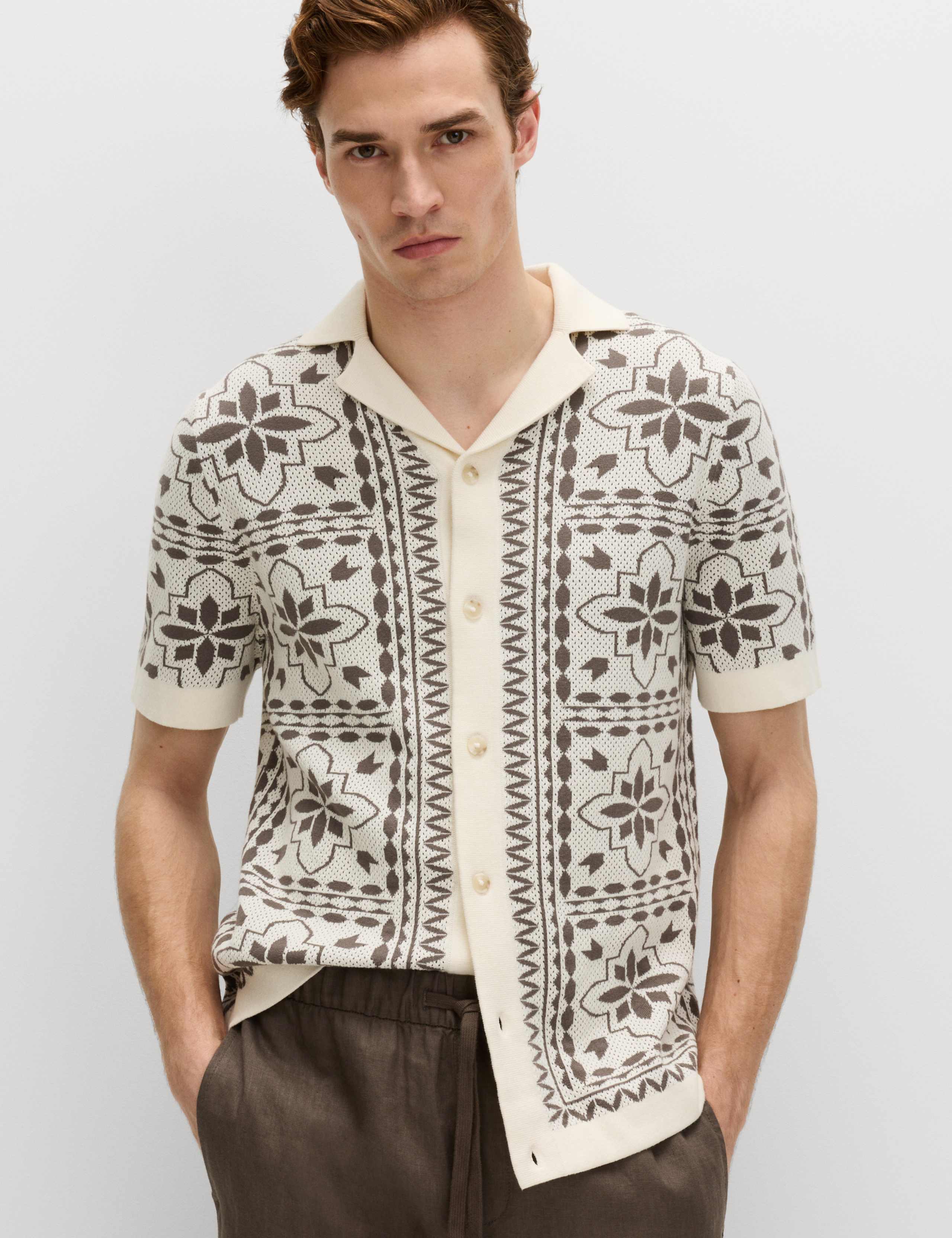 Pure Cotton Mosaic Button-Through Polo Shirt 1 of 6