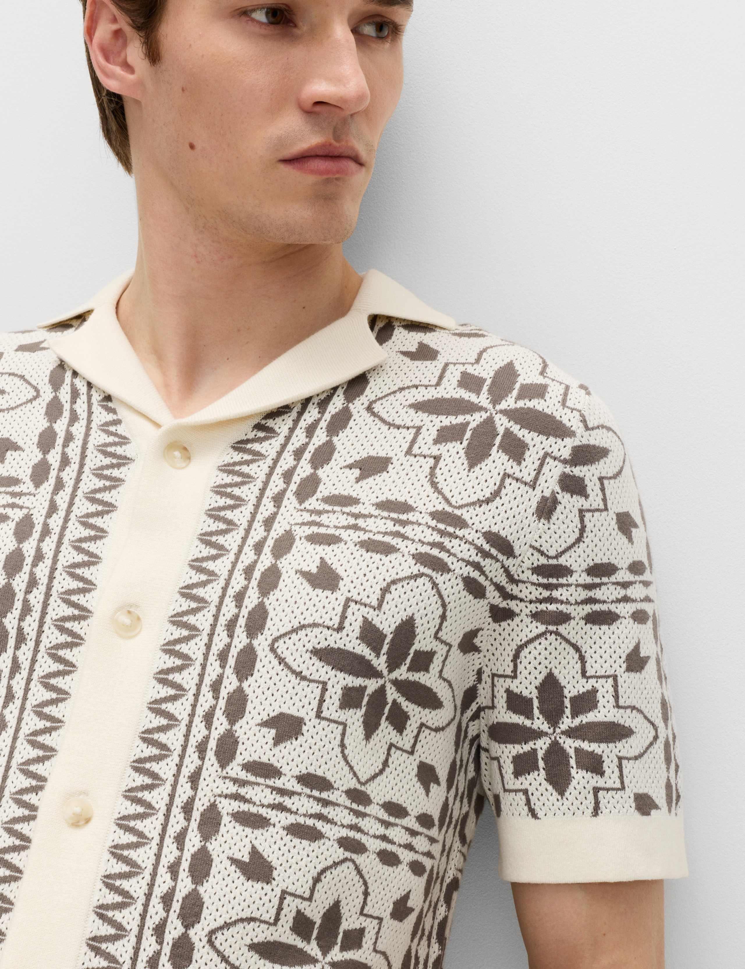 Pure Cotton Mosaic Button-Through Polo Shirt 3 of 6