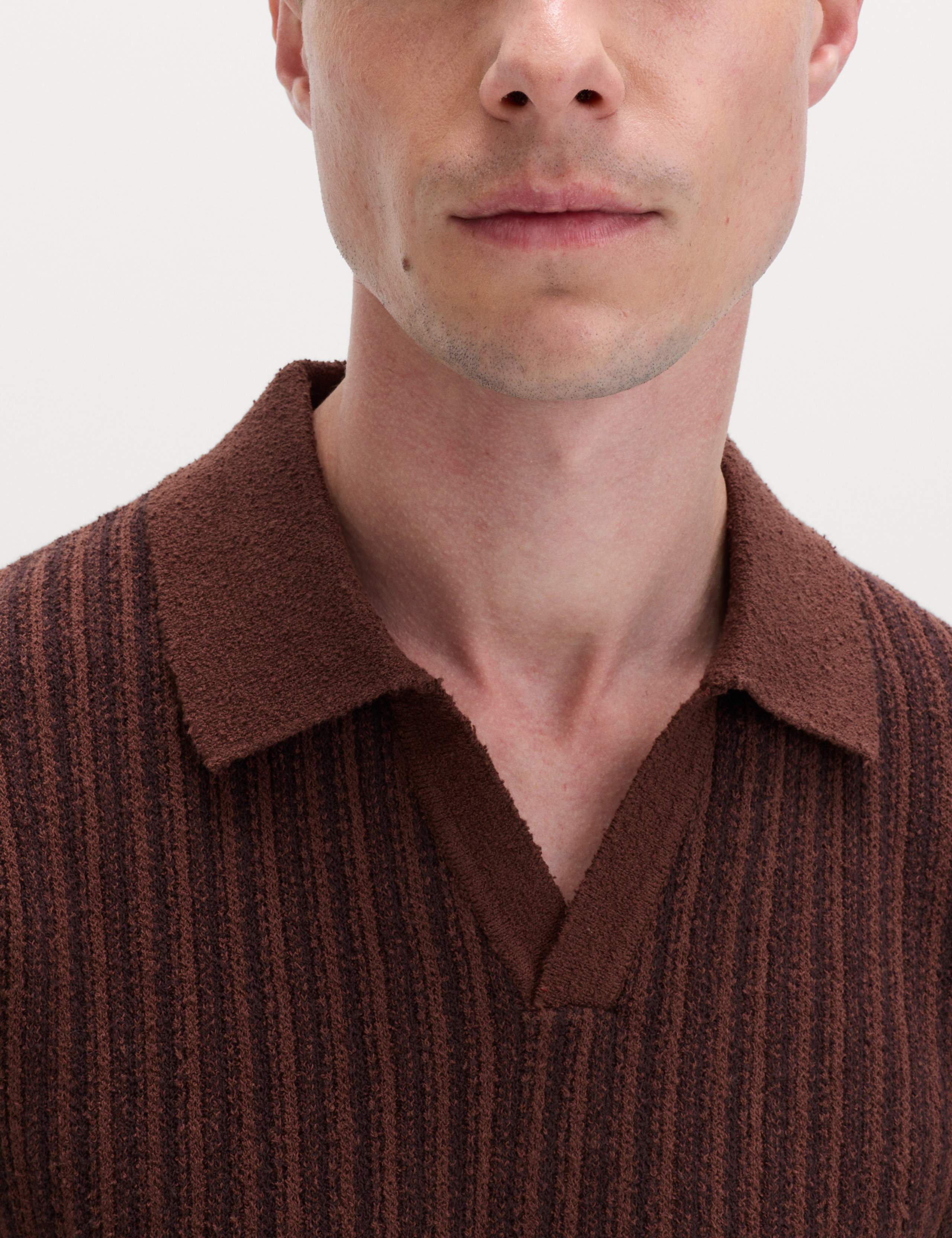 Boucle Striped Open Neck Knitted Polo Shirt 3 of 6