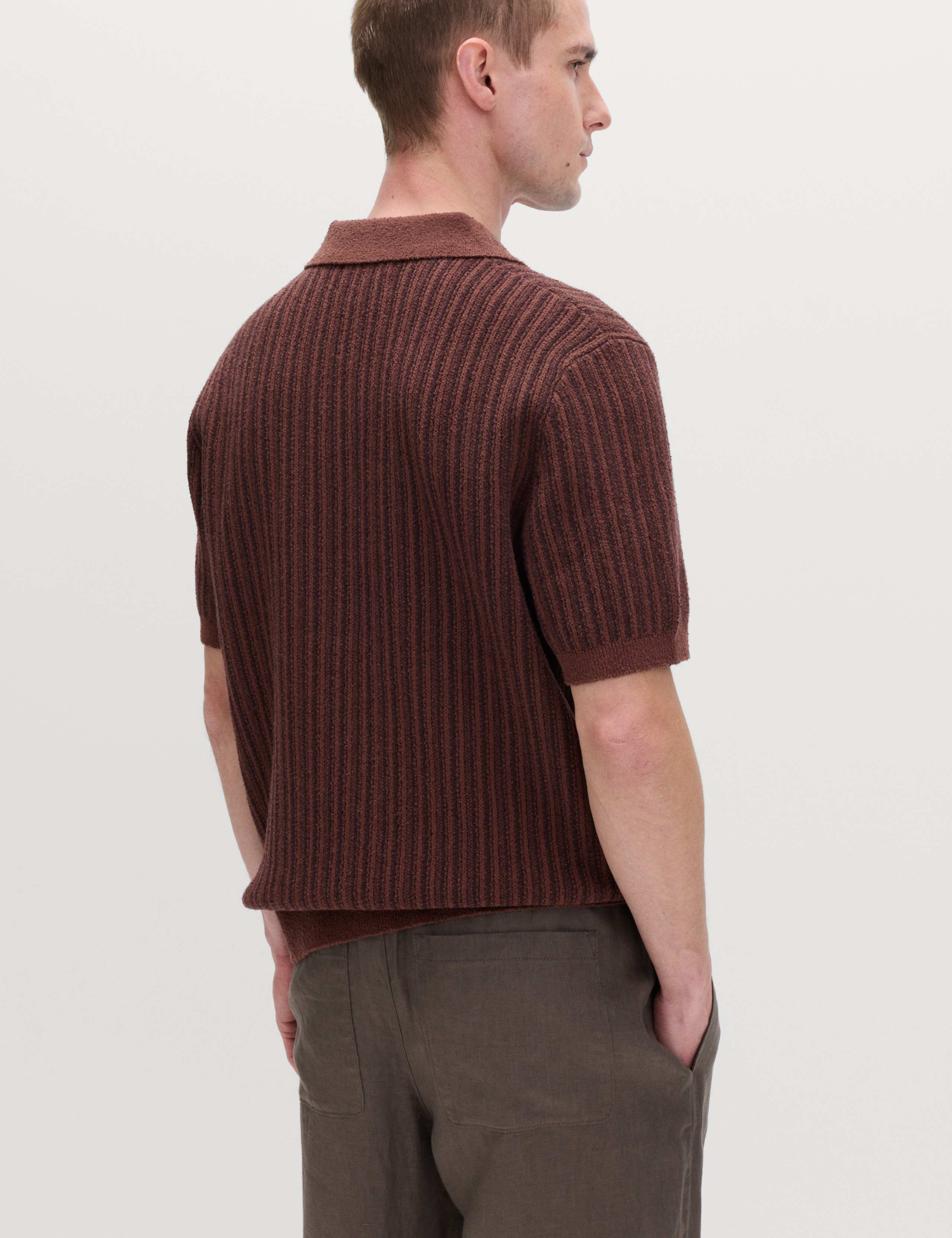 Boucle Striped Open Neck Knitted Polo Shirt 5 of 6