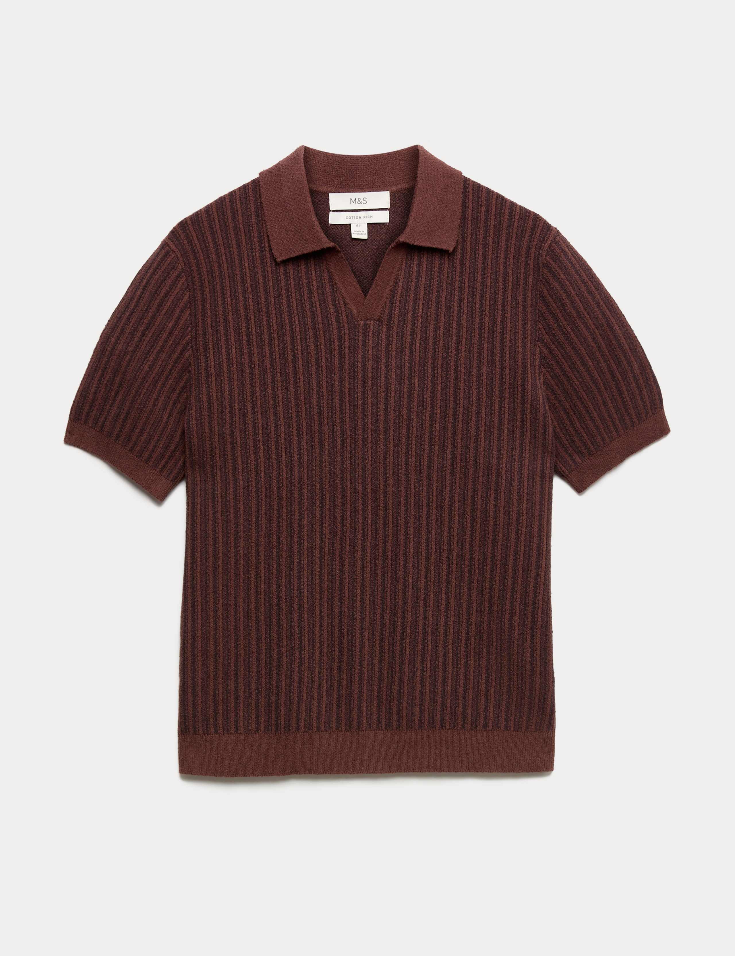 Boucle Striped Open Neck Knitted Polo Shirt 2 of 6