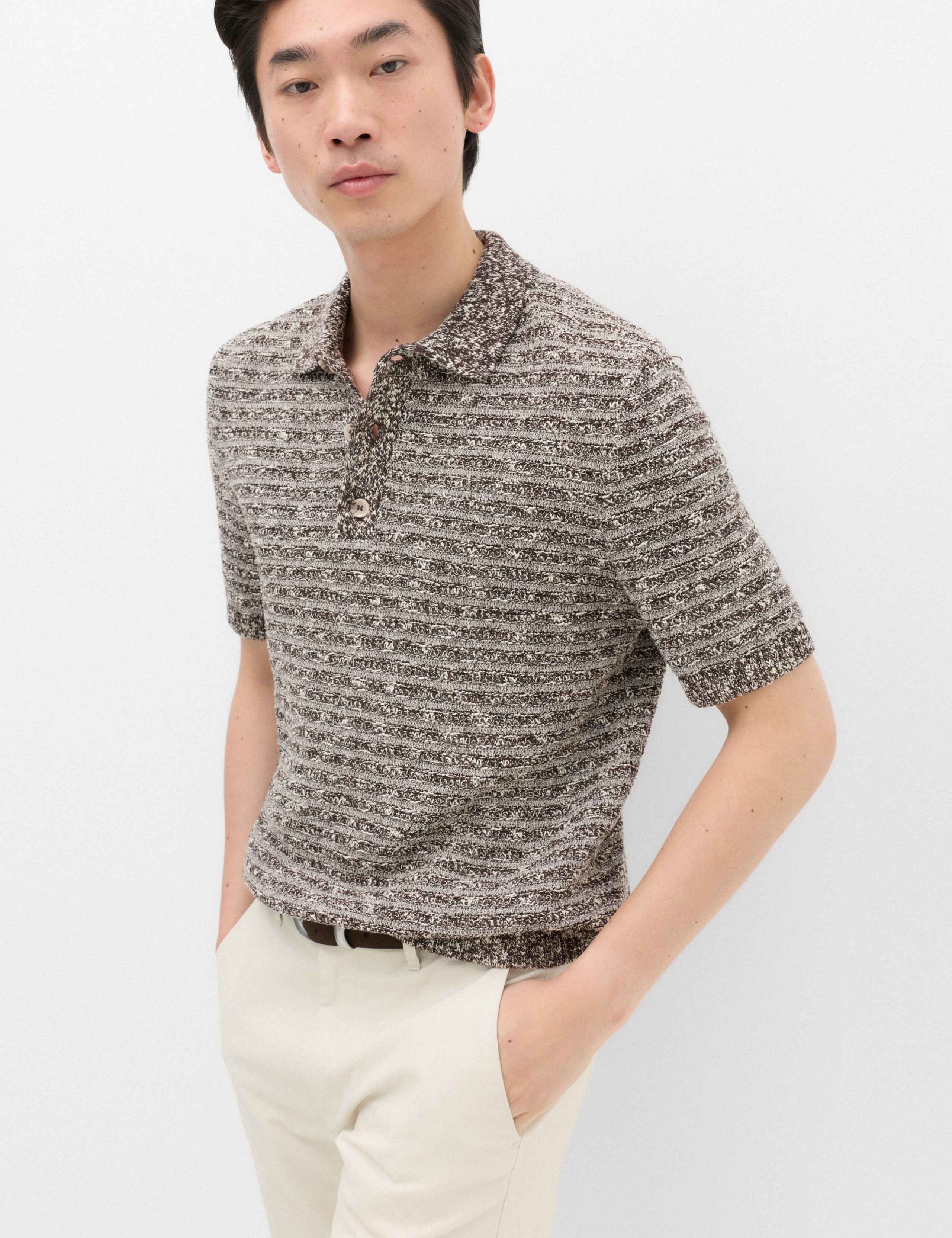 Cotton Rich Textured Knitted Polo Shirt 1 of 6