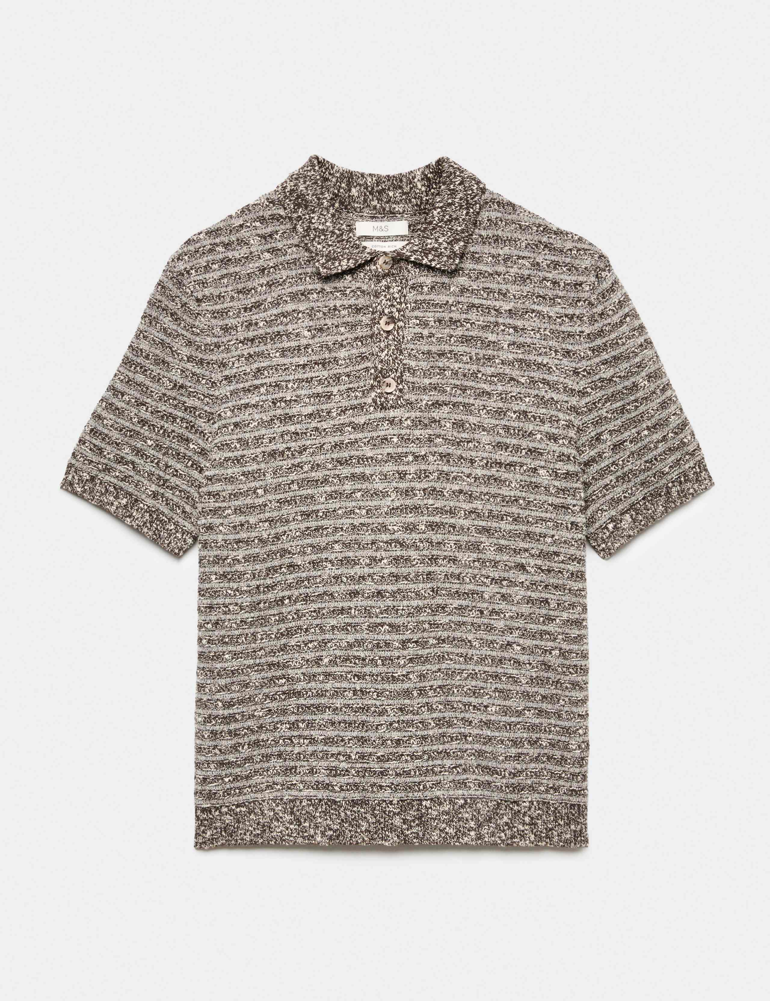 Cotton Rich Textured Knitted Polo Shirt 2 of 6