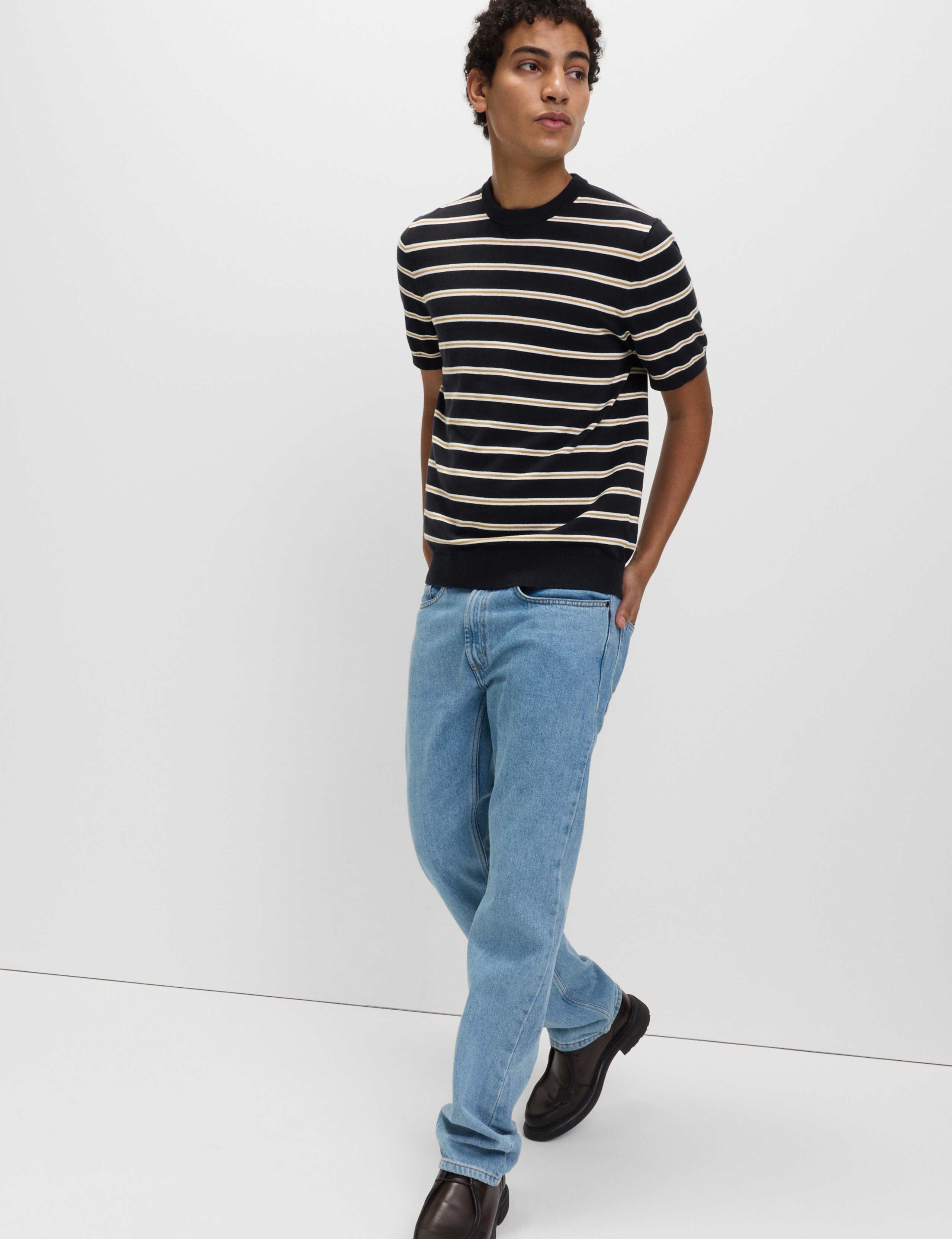 Cotton Rich Striped Knitted T-Shirt 1 of 5