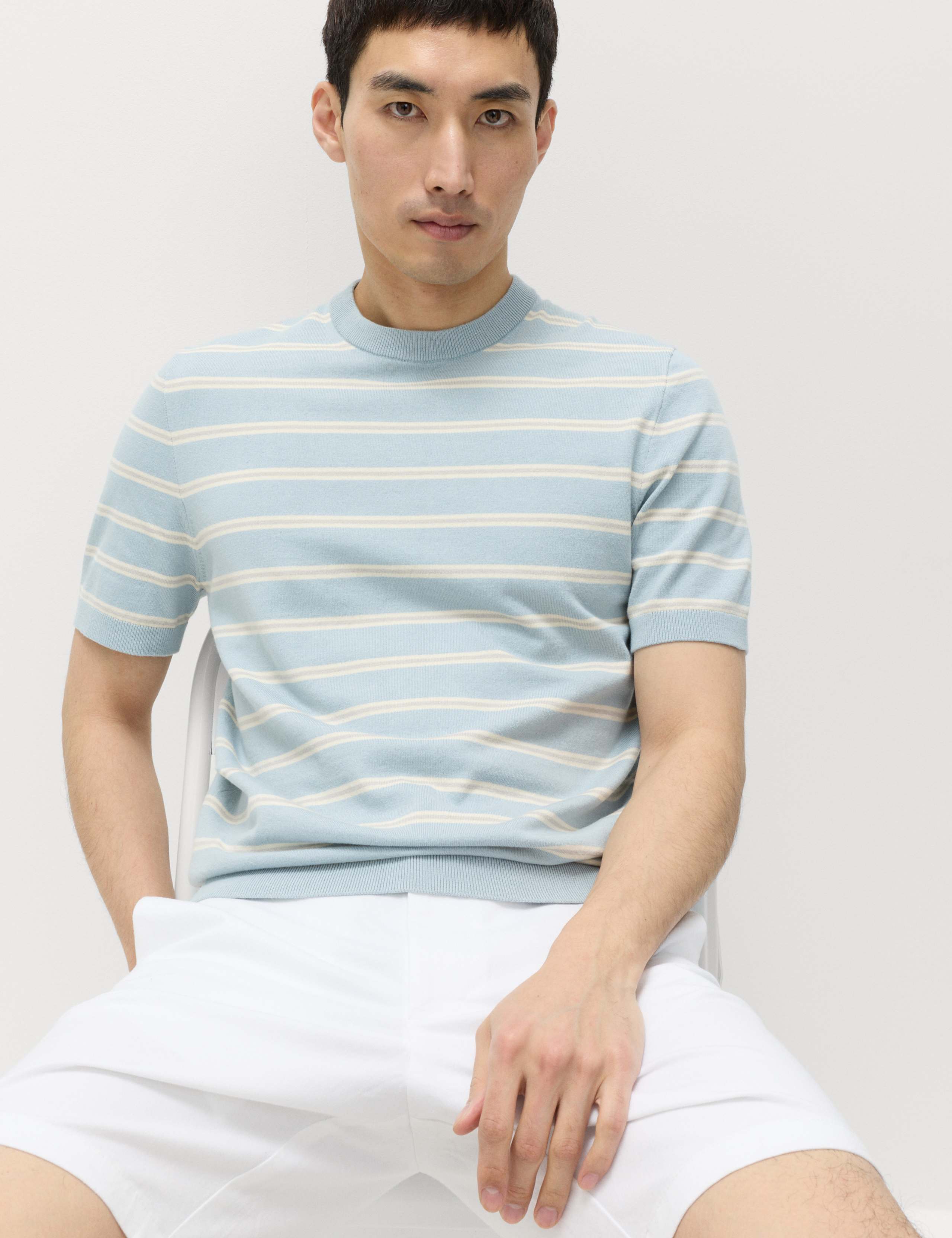 Cotton Rich Striped Knitted T-Shirt 1 of 6