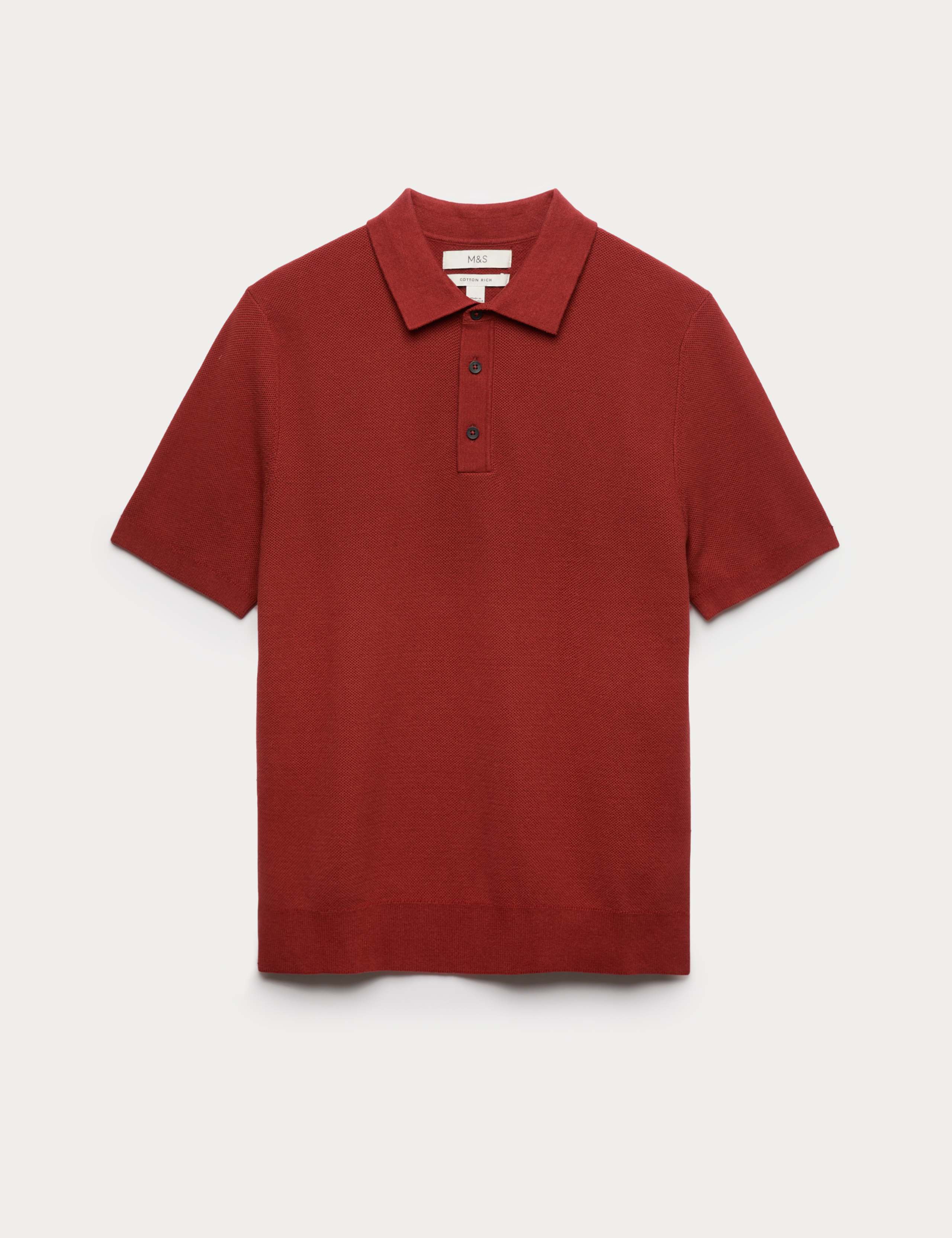 Cotton Rich Textured Knitted Polo Shirt 2 of 5