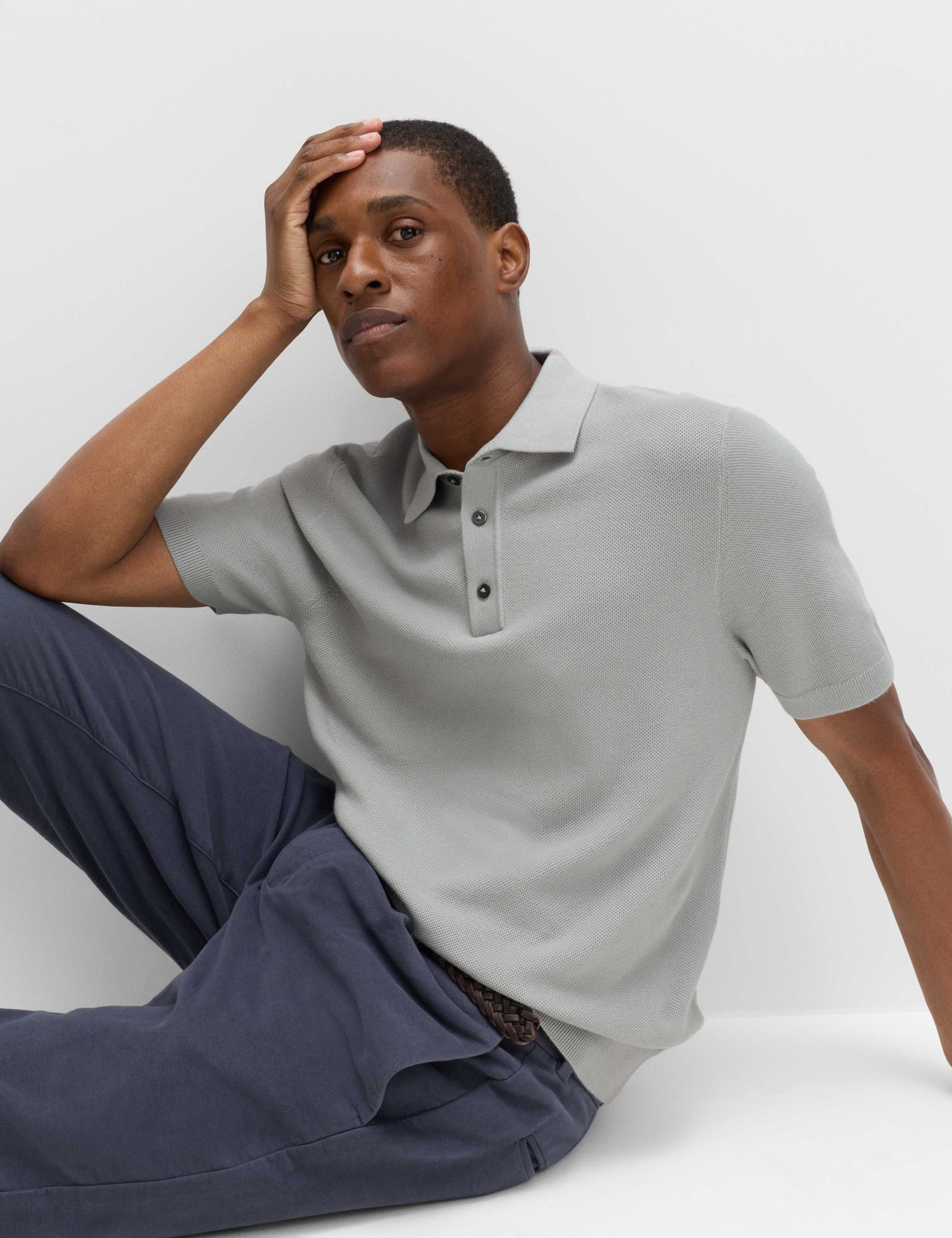 Cotton Rich Textured Knitted Polo Shirt 5 of 5