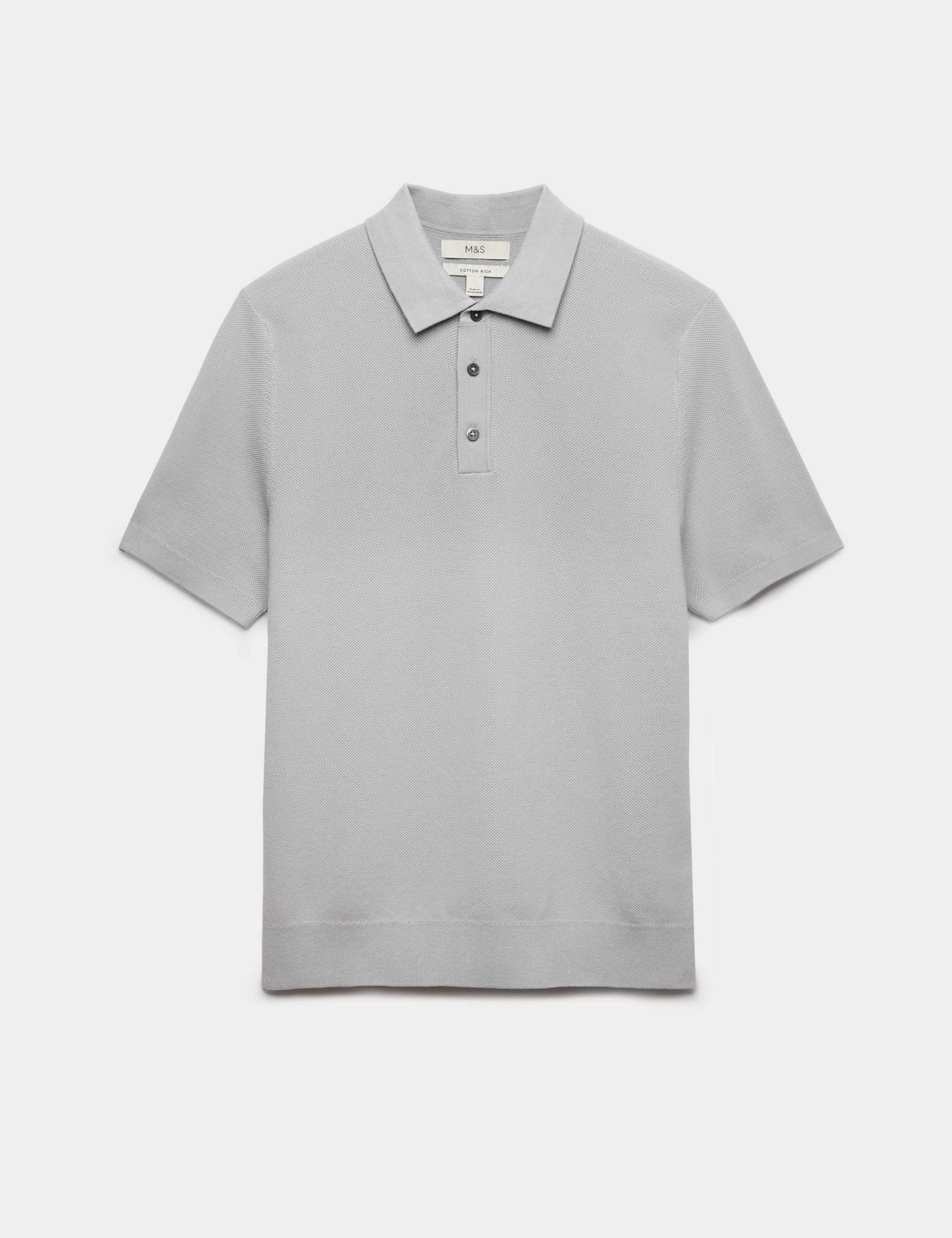 Cotton Rich Textured Knitted Polo Shirt 2 of 5