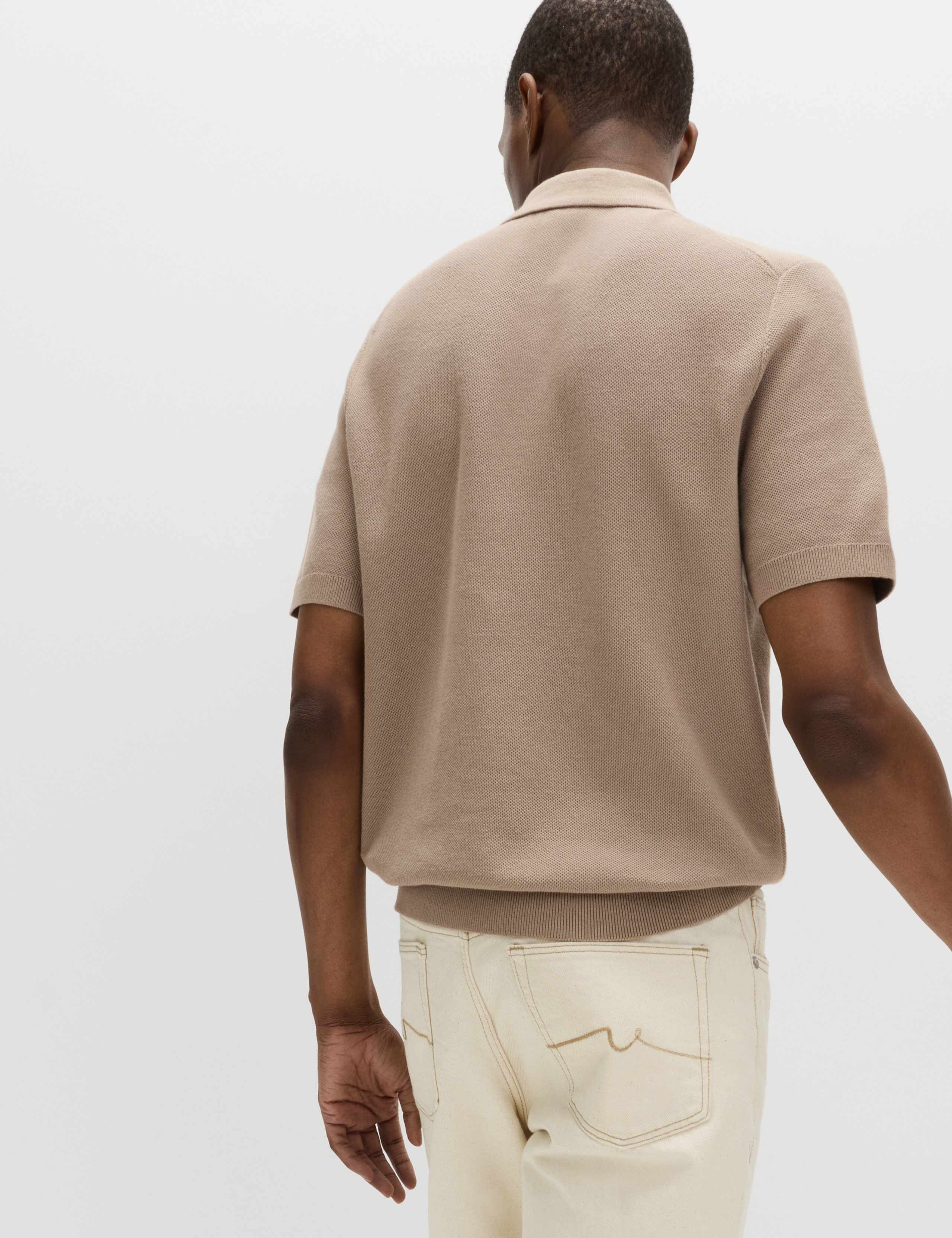 Cotton Rich Textured Knitted Polo Shirt 4 of 5