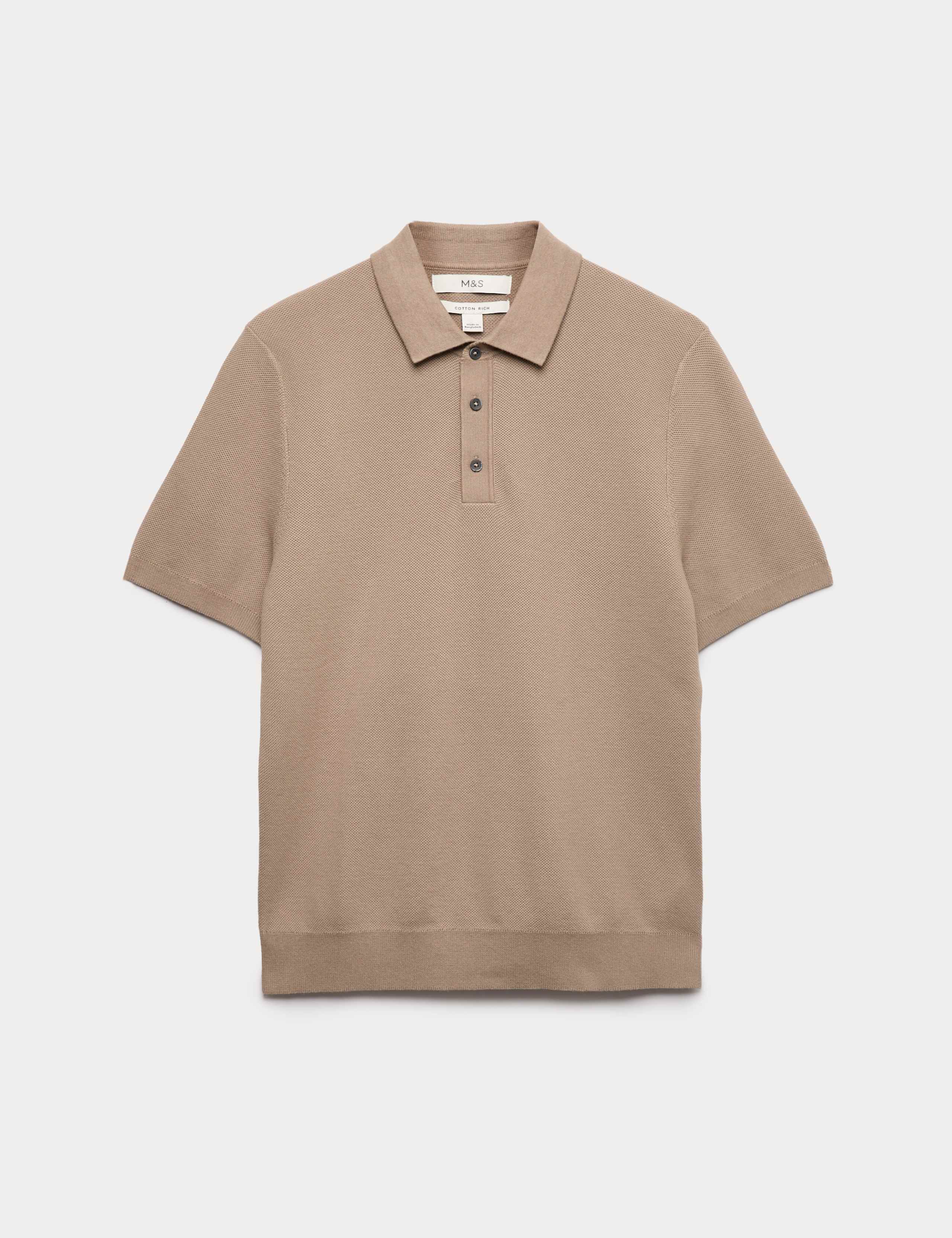Cotton Rich Textured Knitted Polo Shirt 2 of 5