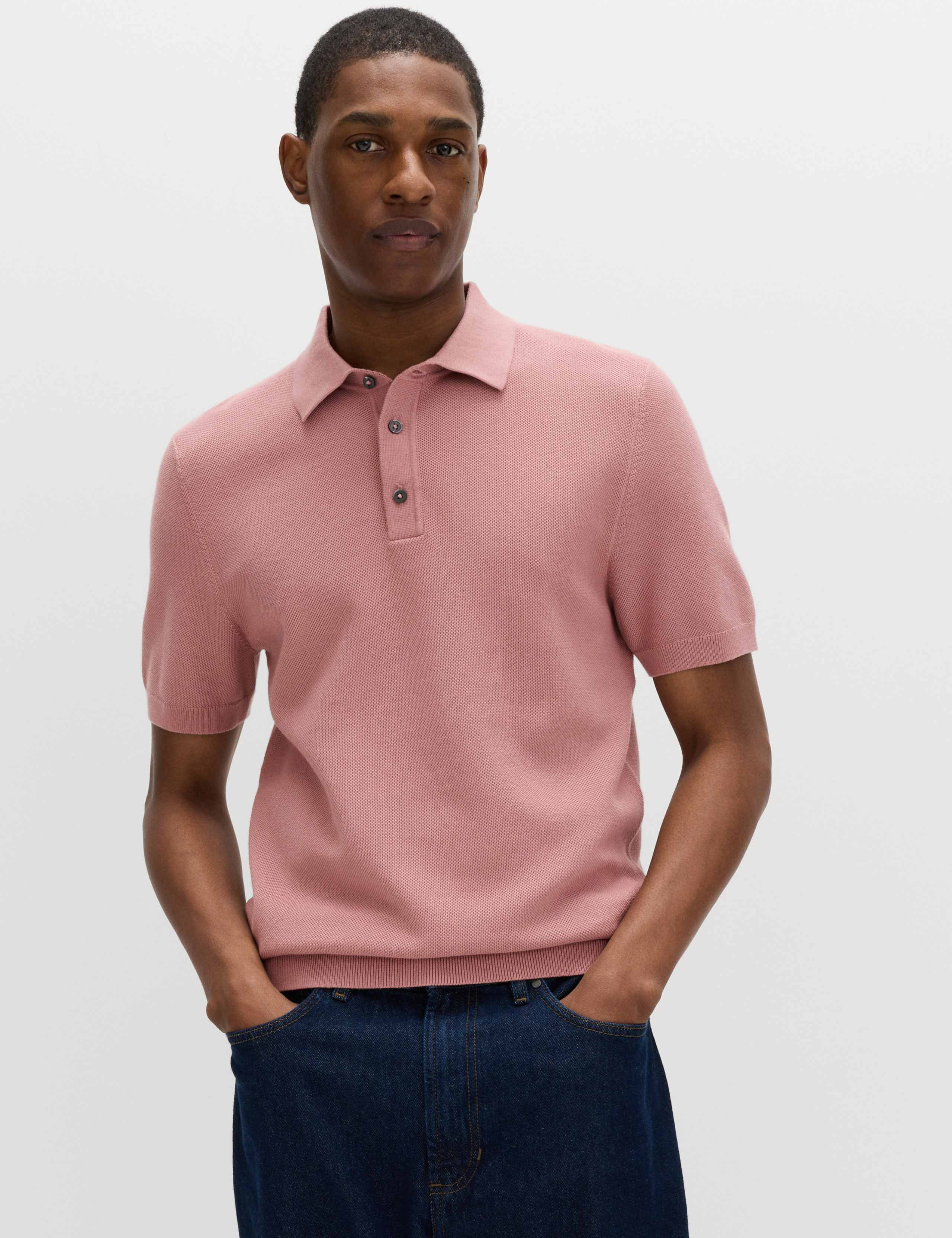 Cotton Rich Textured Knitted Polo Shirt 1 of 5