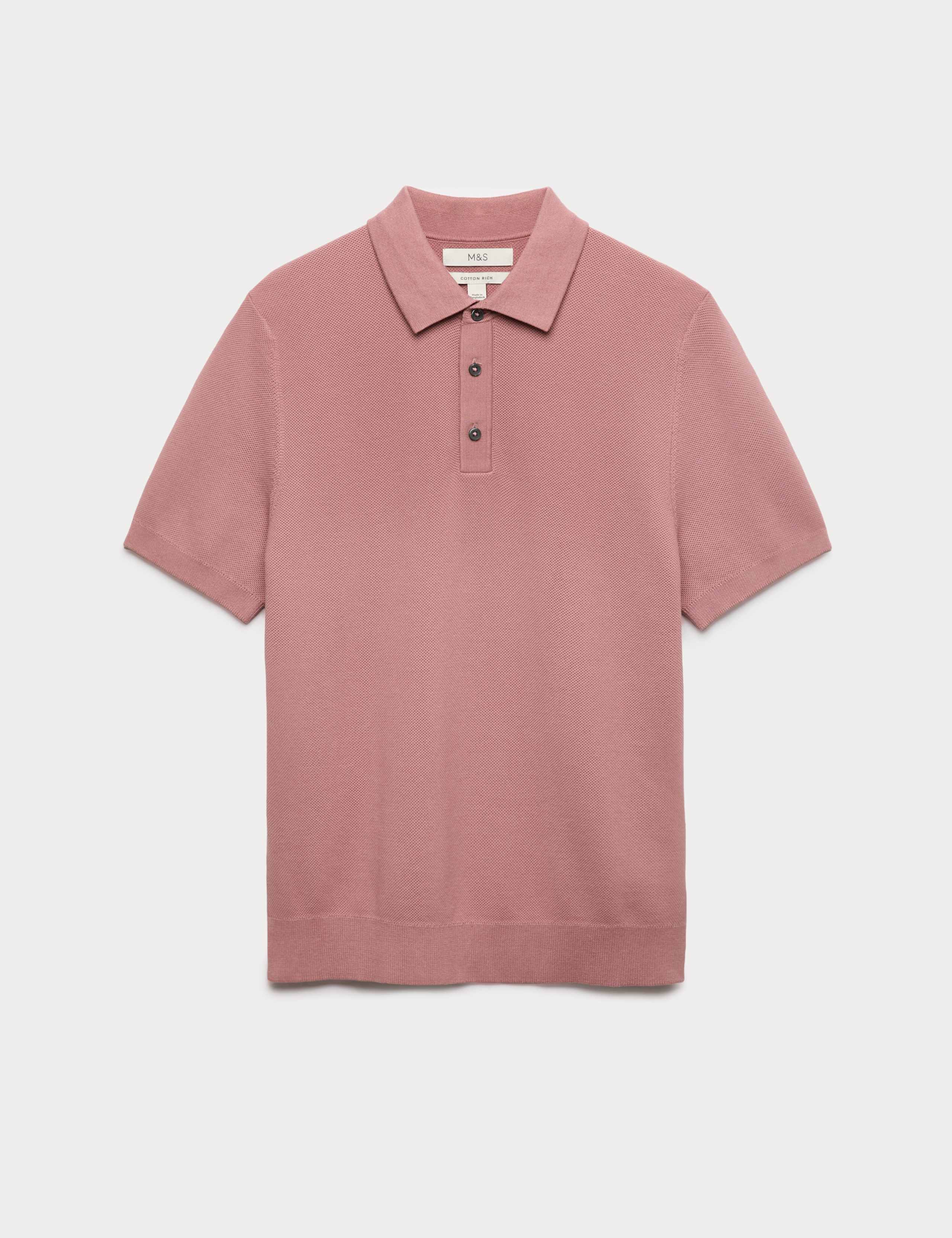 Cotton Rich Textured Knitted Polo Shirt 2 of 5