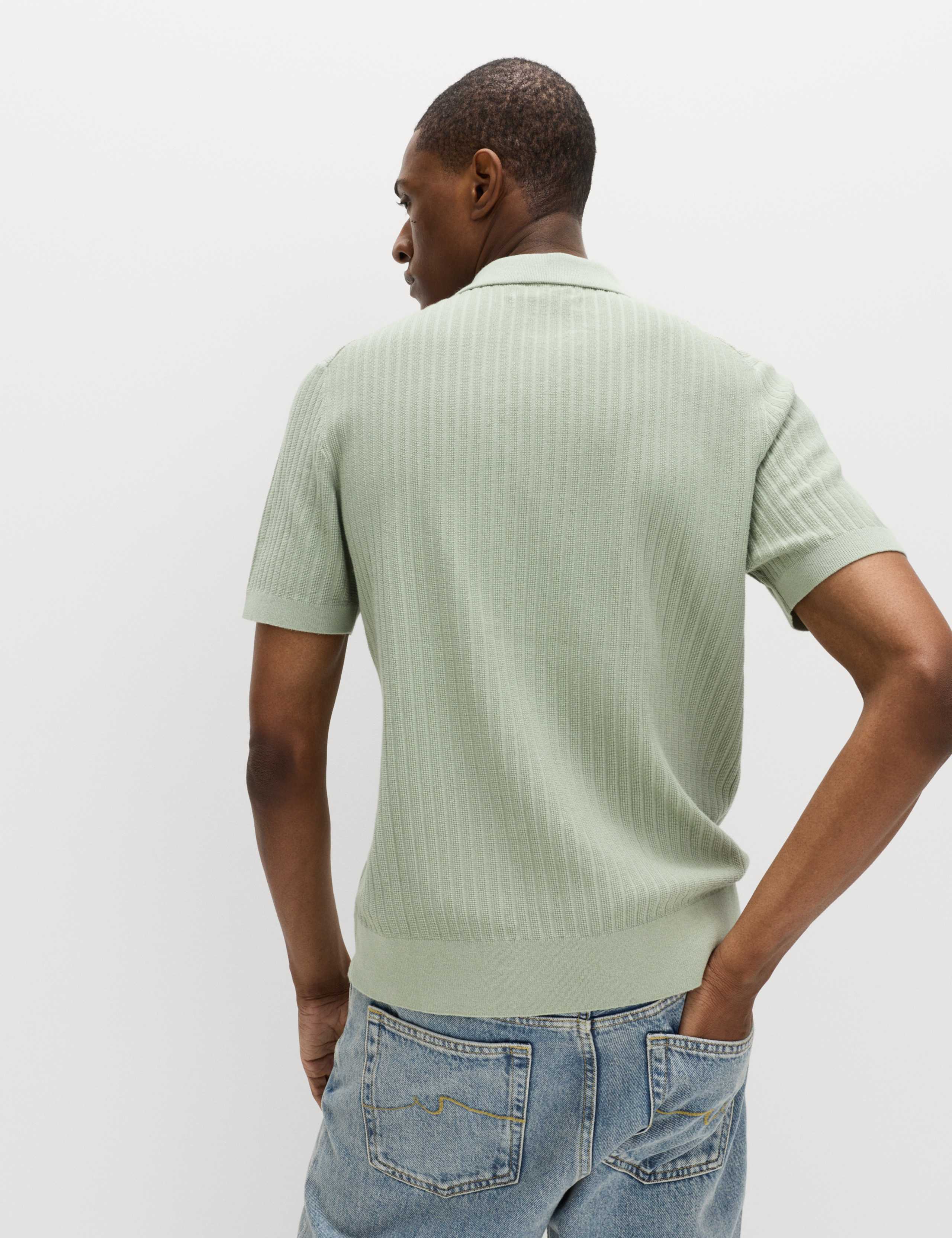 Cotton Rich Ribbed Knitted Zip Up Polo Shirt 4 of 5