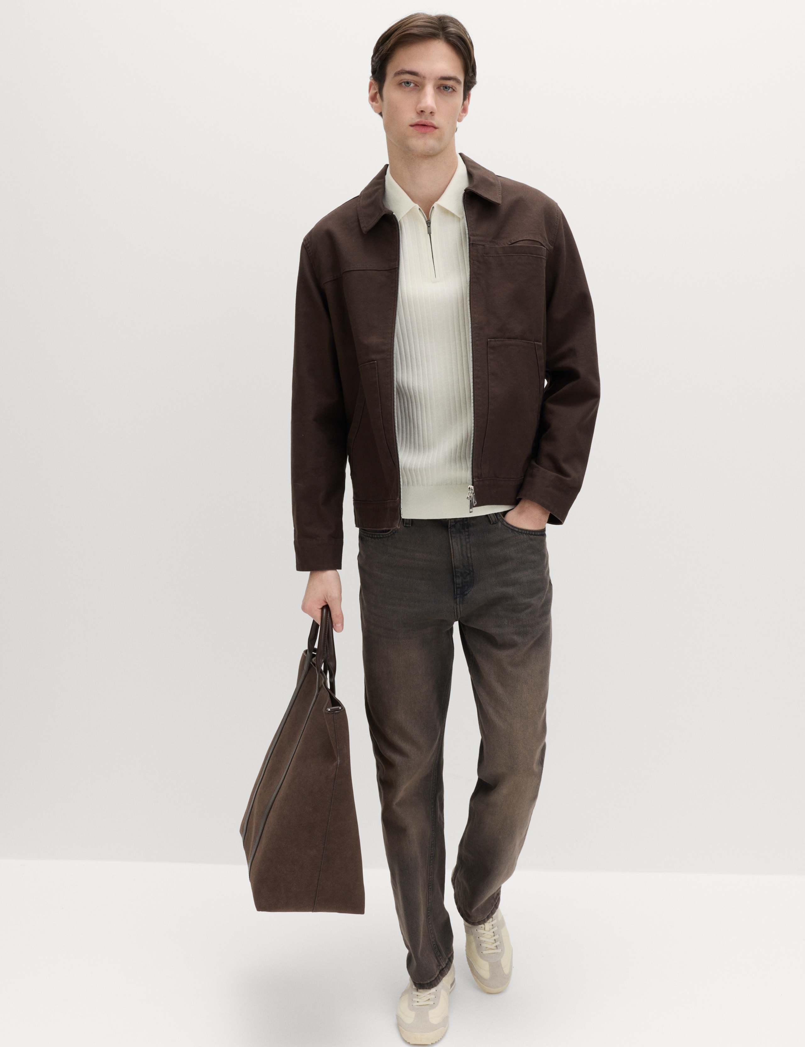 Cotton Rich Ribbed Knitted Zip Up Polo Shirt 4 of 5