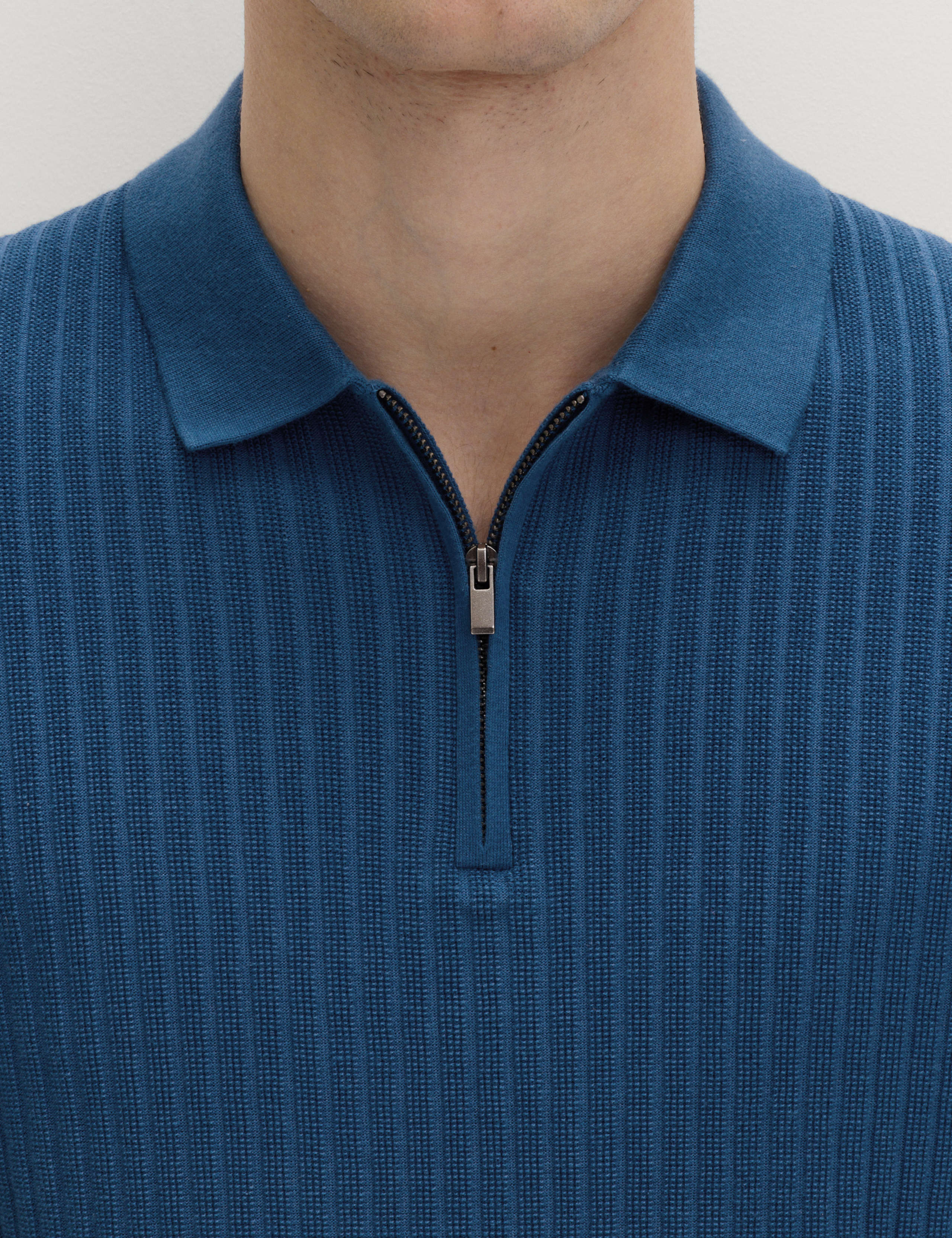Cotton Rich Ribbed Knitted Zip Up Polo Shirt 4 of 6