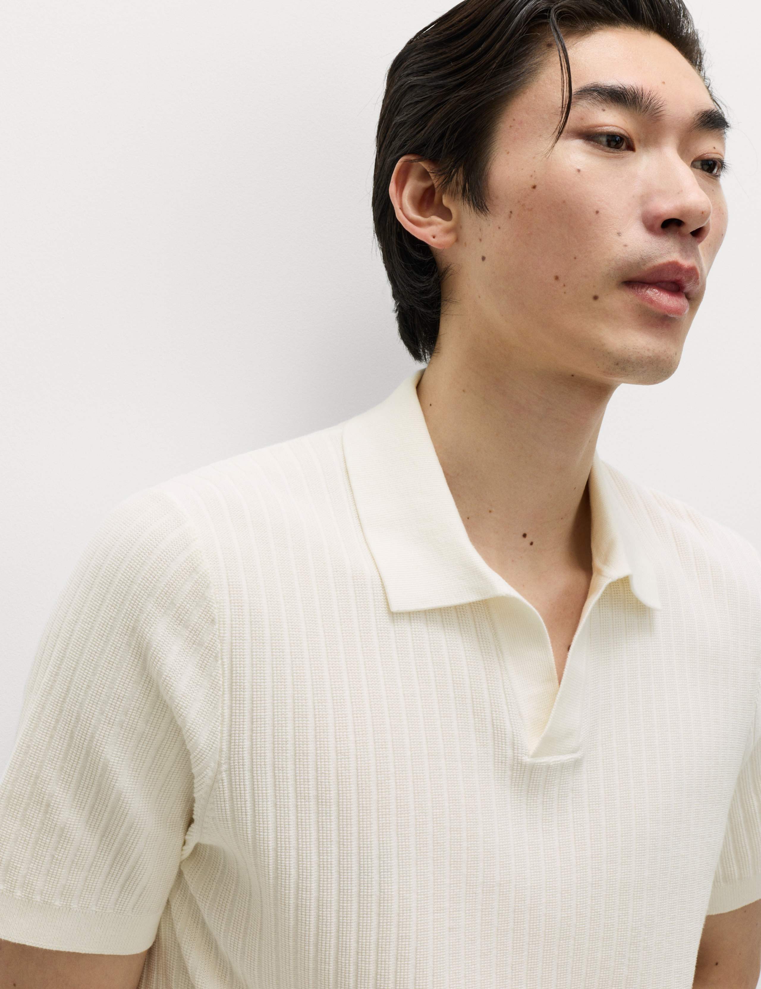 Cotton Rich Rib Texture Open Neck Polo Shirt 3 of 7