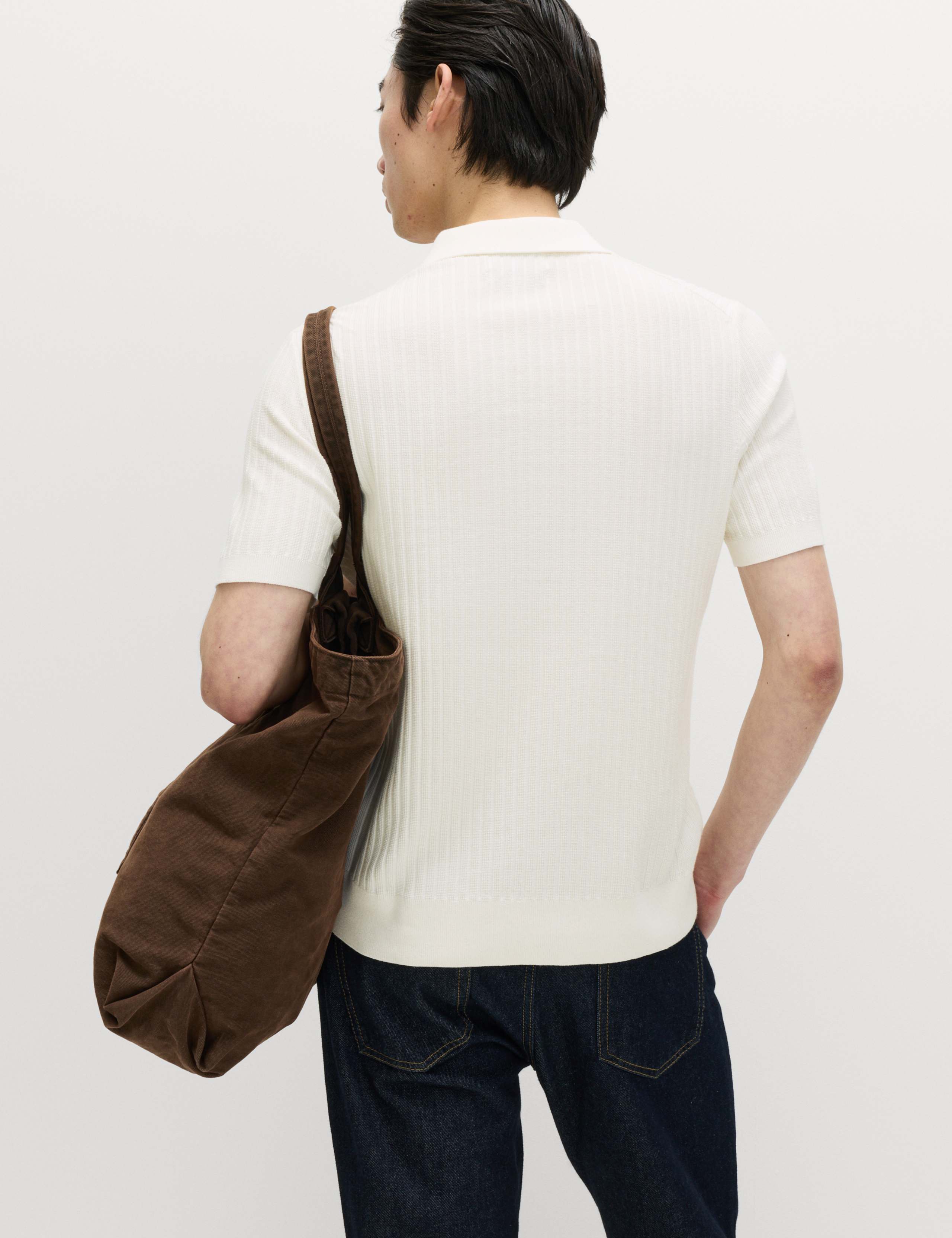 Cotton Rich Rib Texture Open Neck Polo Shirt 5 of 7