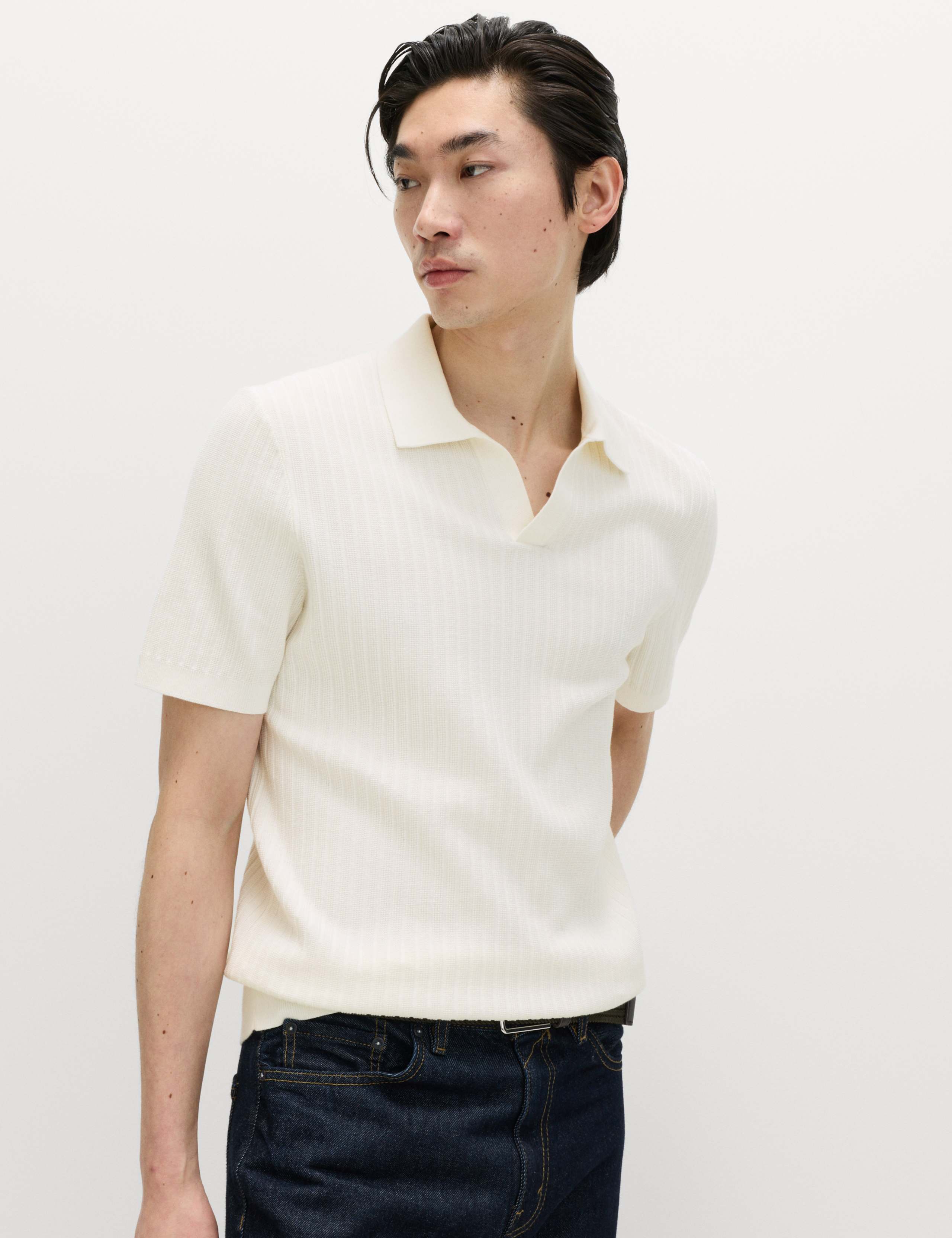 Cotton Rich Rib Texture Open Neck Polo Shirt 7 of 7