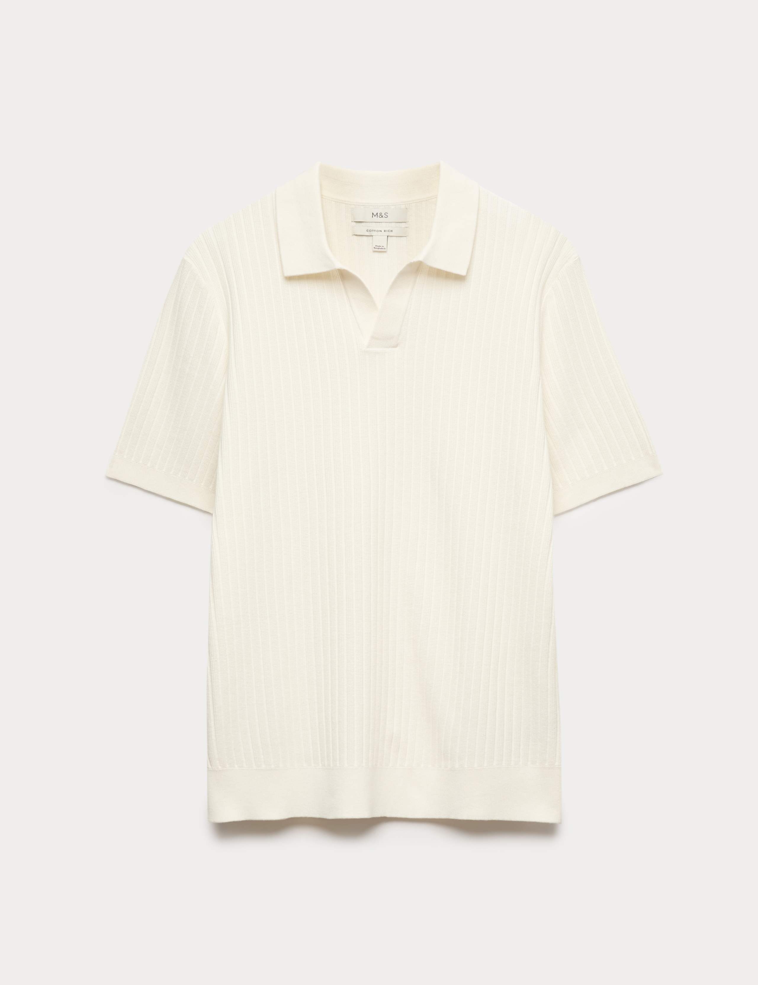 Cotton Rich Rib Texture Open Neck Polo Shirt 2 of 7