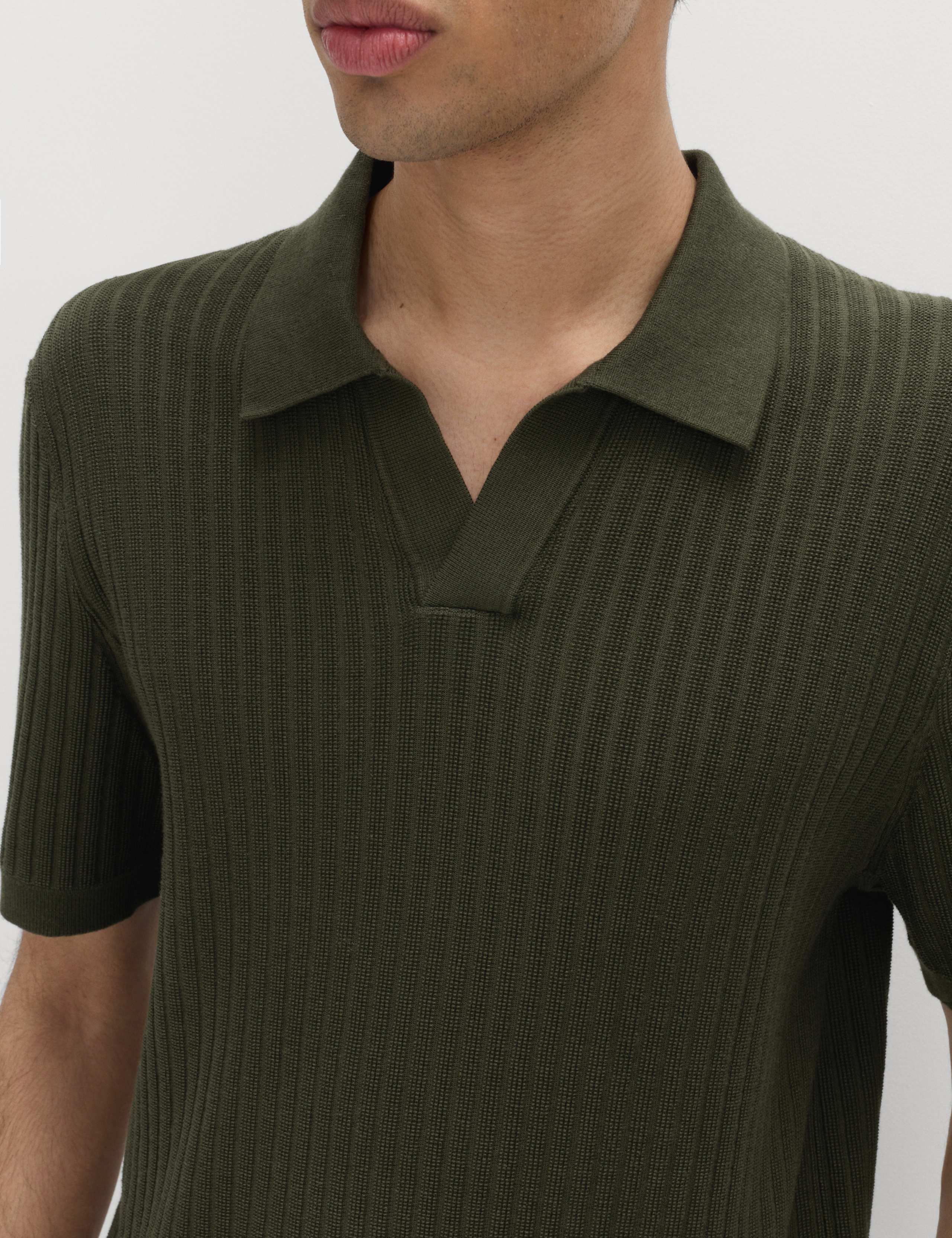Cotton Rich Rib Texture Open Neck Polo Shirt 4 of 5