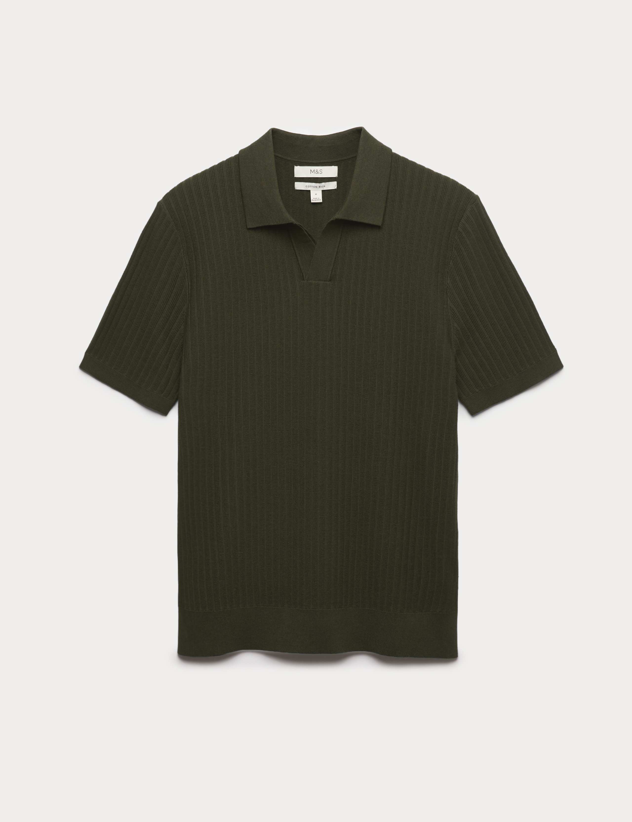 Cotton Rich Rib Texture Open Neck Polo Shirt 2 of 5