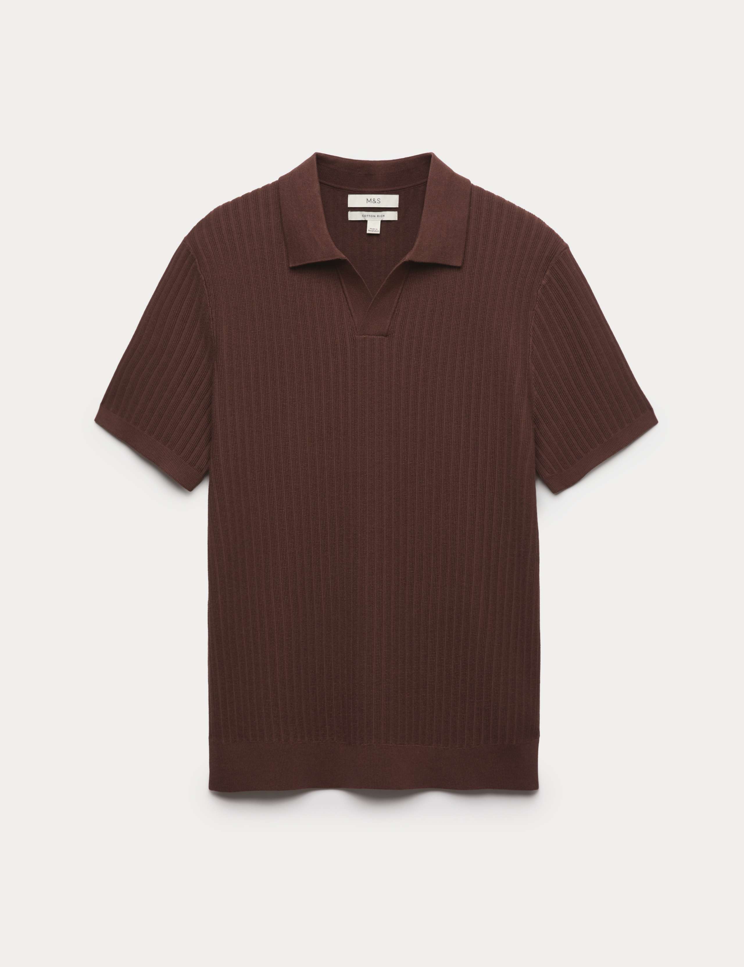 Cotton Rich Rib Texture Open Neck Polo Shirt 2 of 5