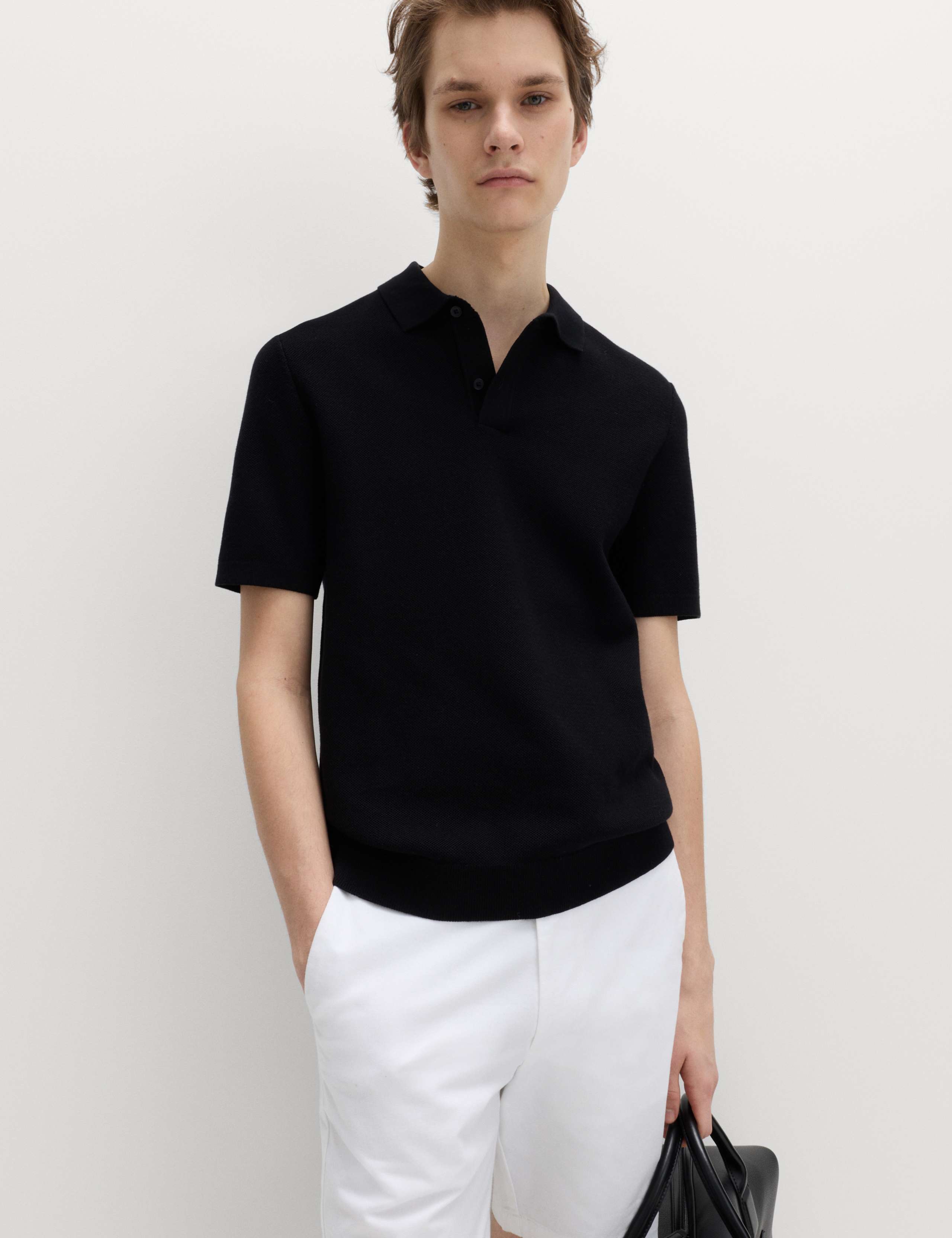 Cotton Rich Textured Knitted Polo Shirt 1 of 4