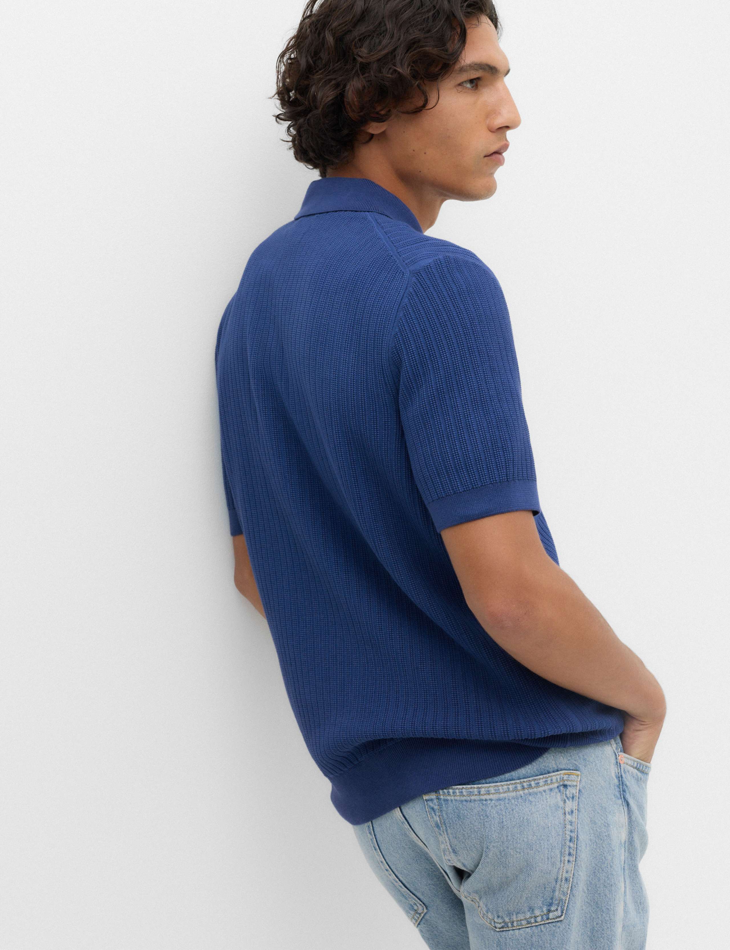 Cotton Blend Ribbed Zip Up Polo Shirt 5 of 6