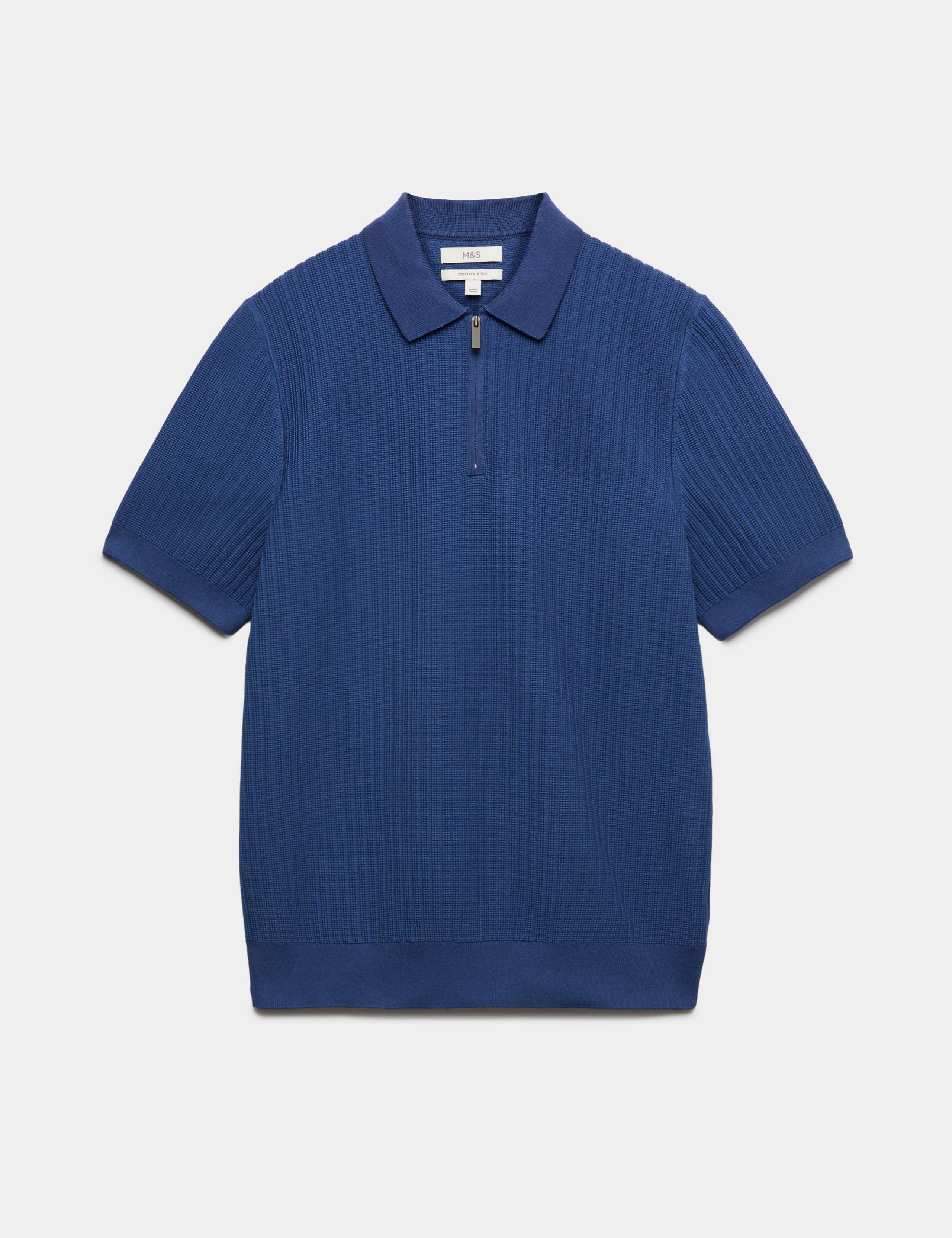 Cotton Blend Ribbed Zip Up Polo Shirt 1 of 1