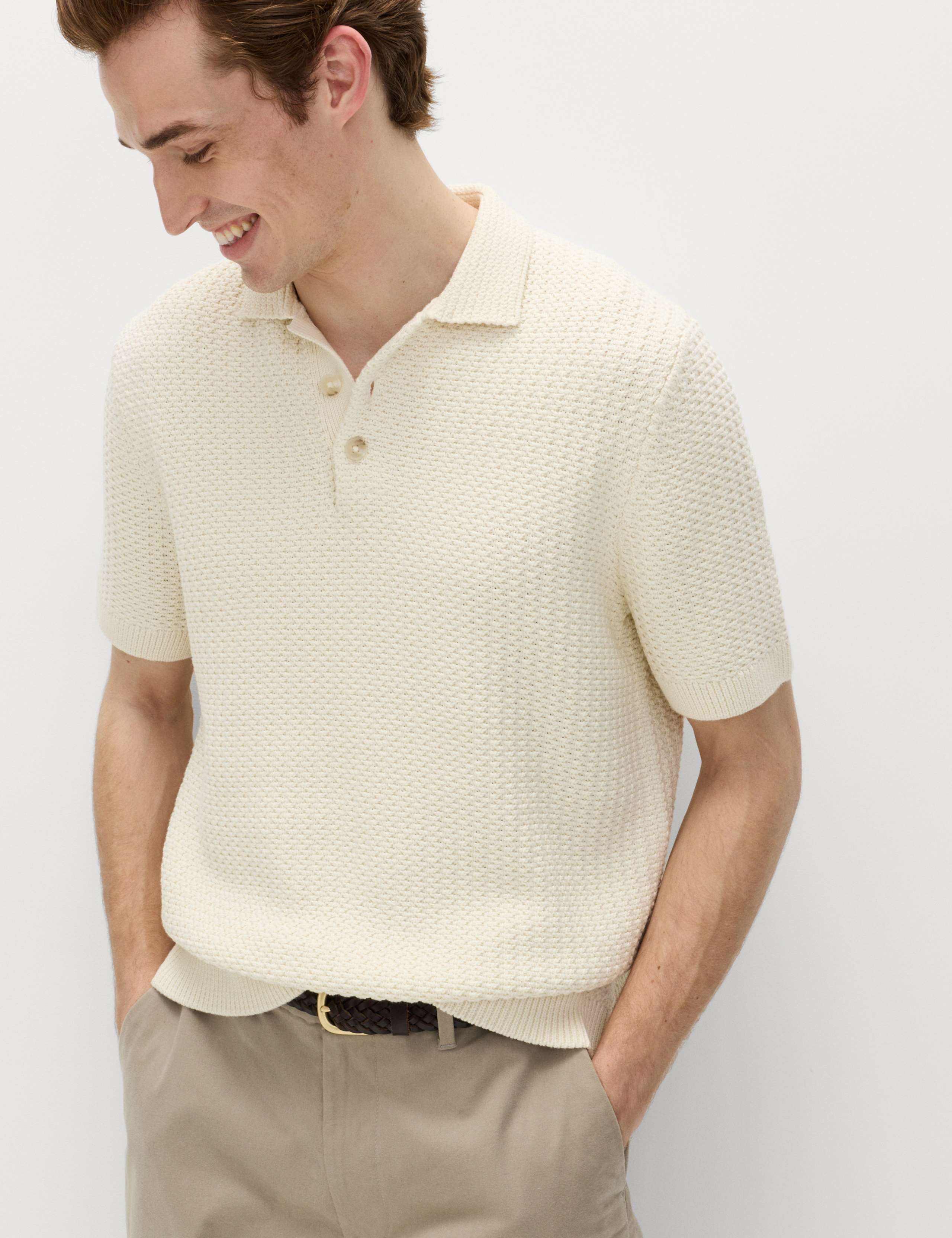 Pure Cotton Textured Knitted Polo Shirt 1 of 6