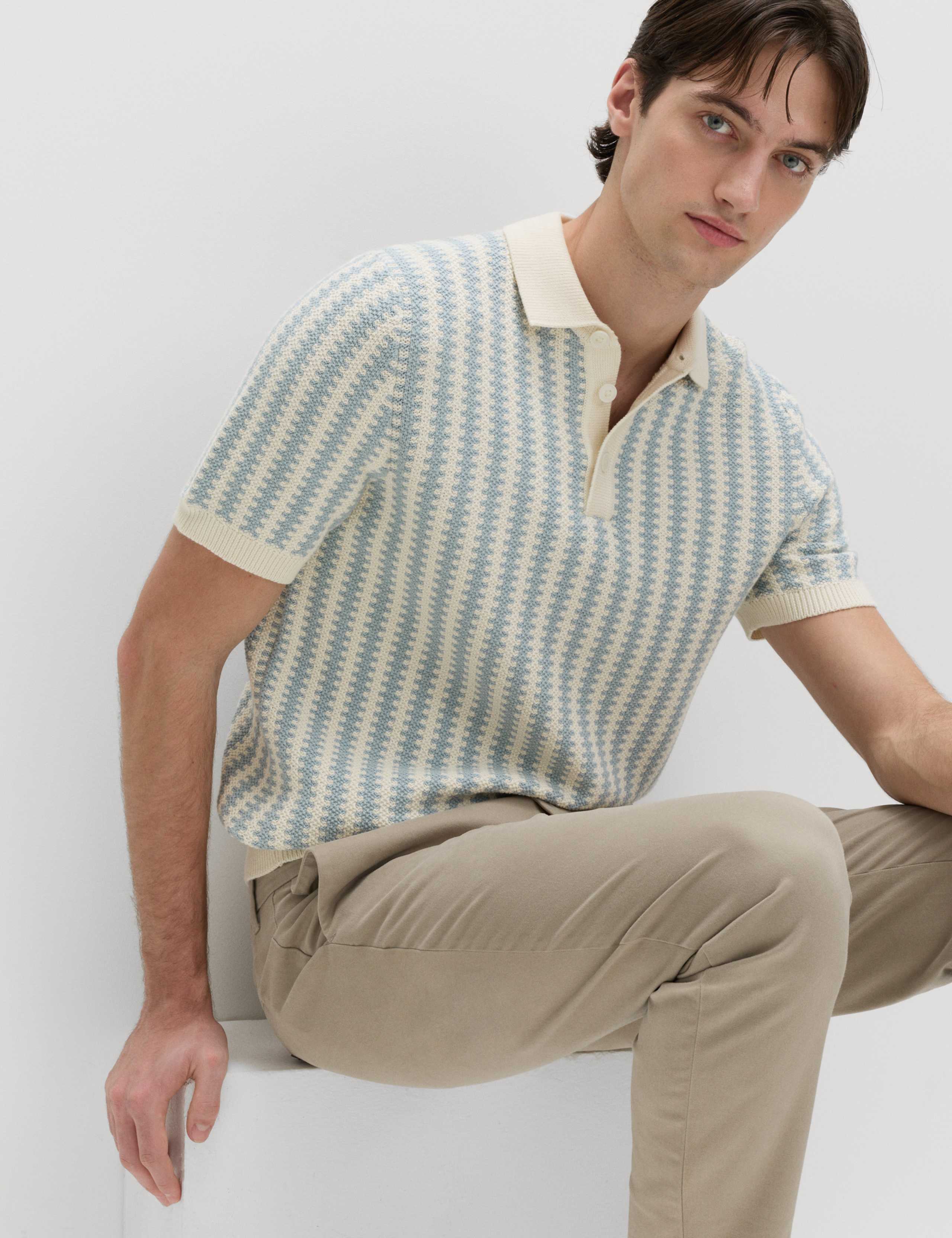 Pure Cotton Textured Striped Knitted Polo Shirt 3 of 6