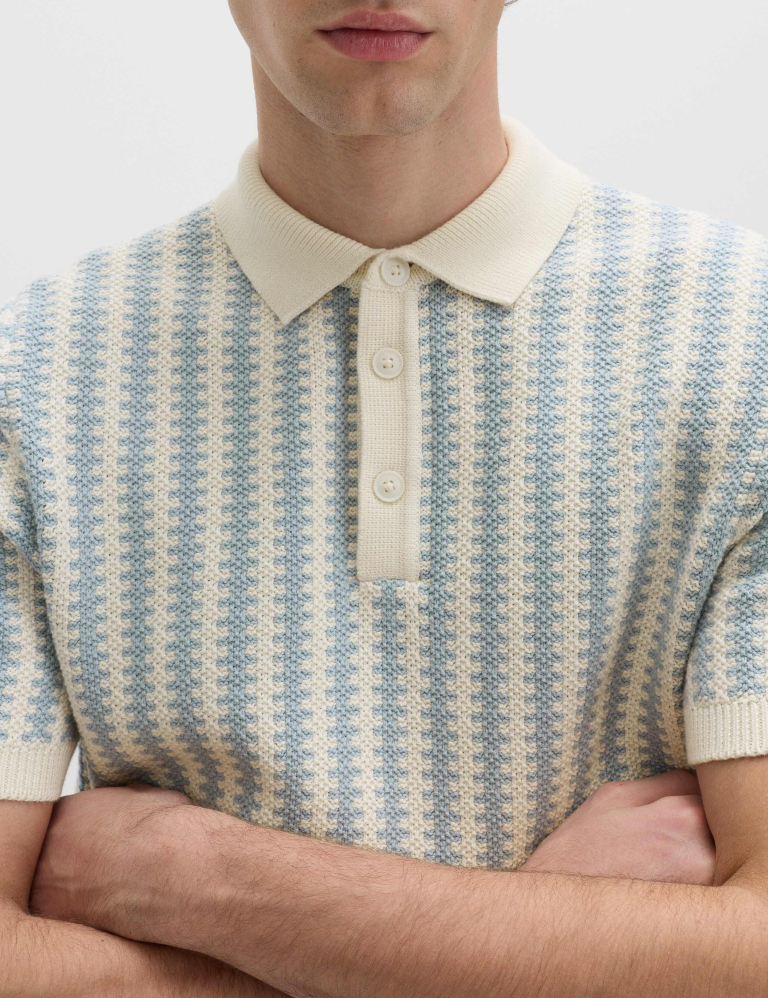 Pure Cotton Textured Striped Knitted Polo Shirt 4 of 6