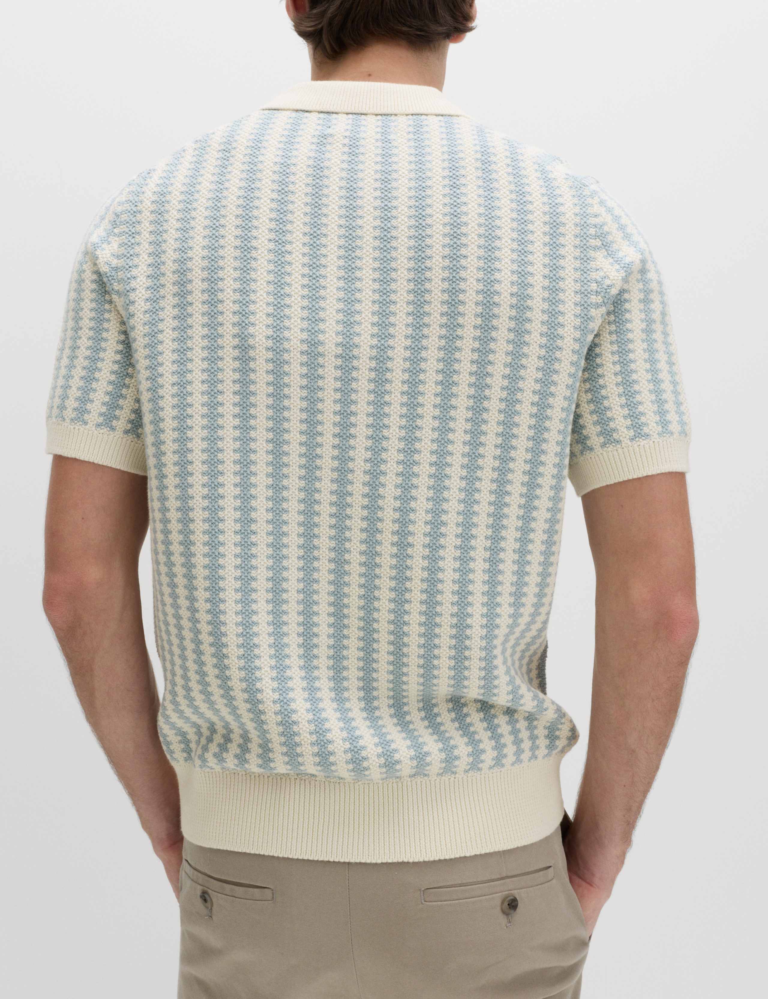 Pure Cotton Textured Striped Knitted Polo Shirt 5 of 6