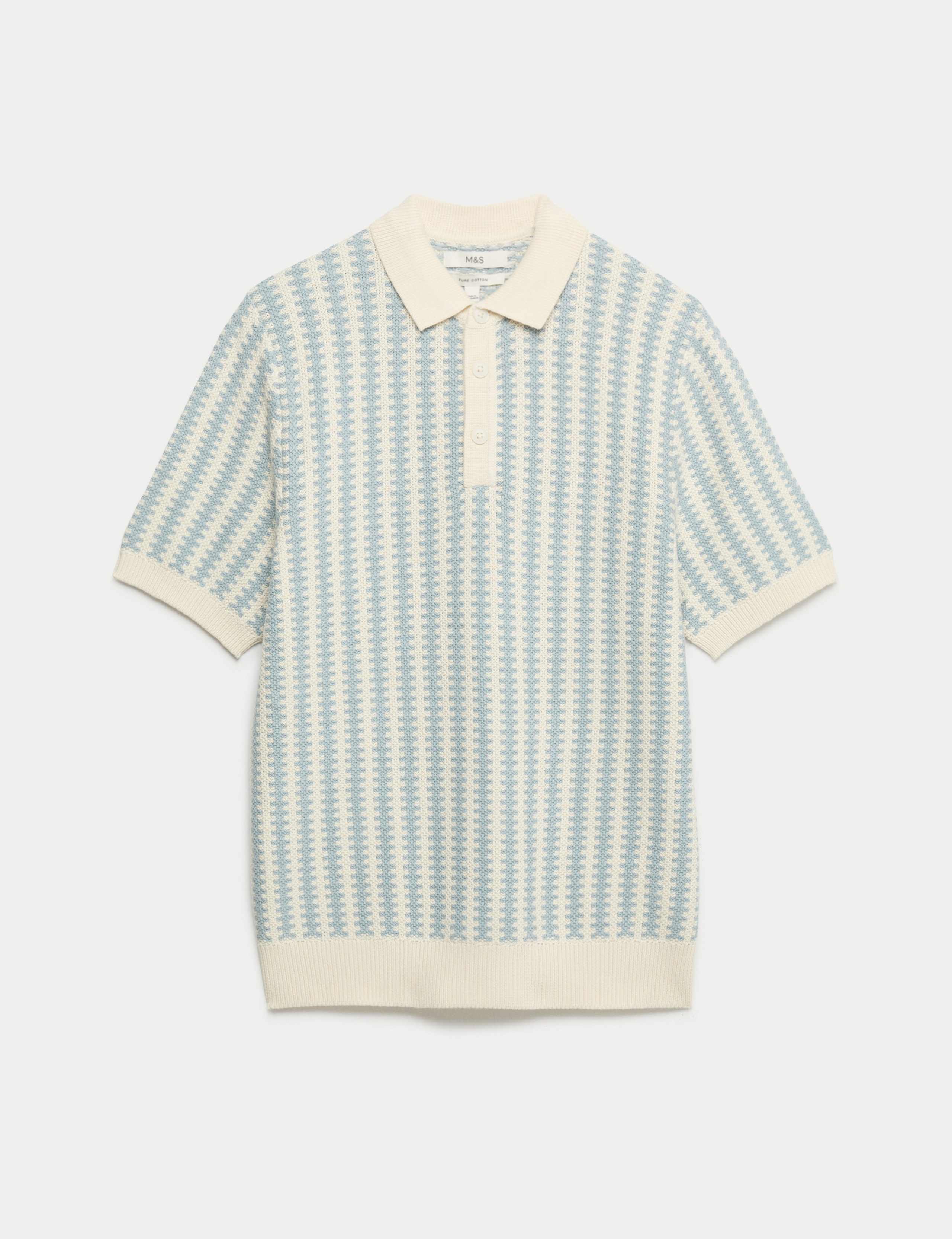 Pure Cotton Textured Striped Knitted Polo Shirt 2 of 6