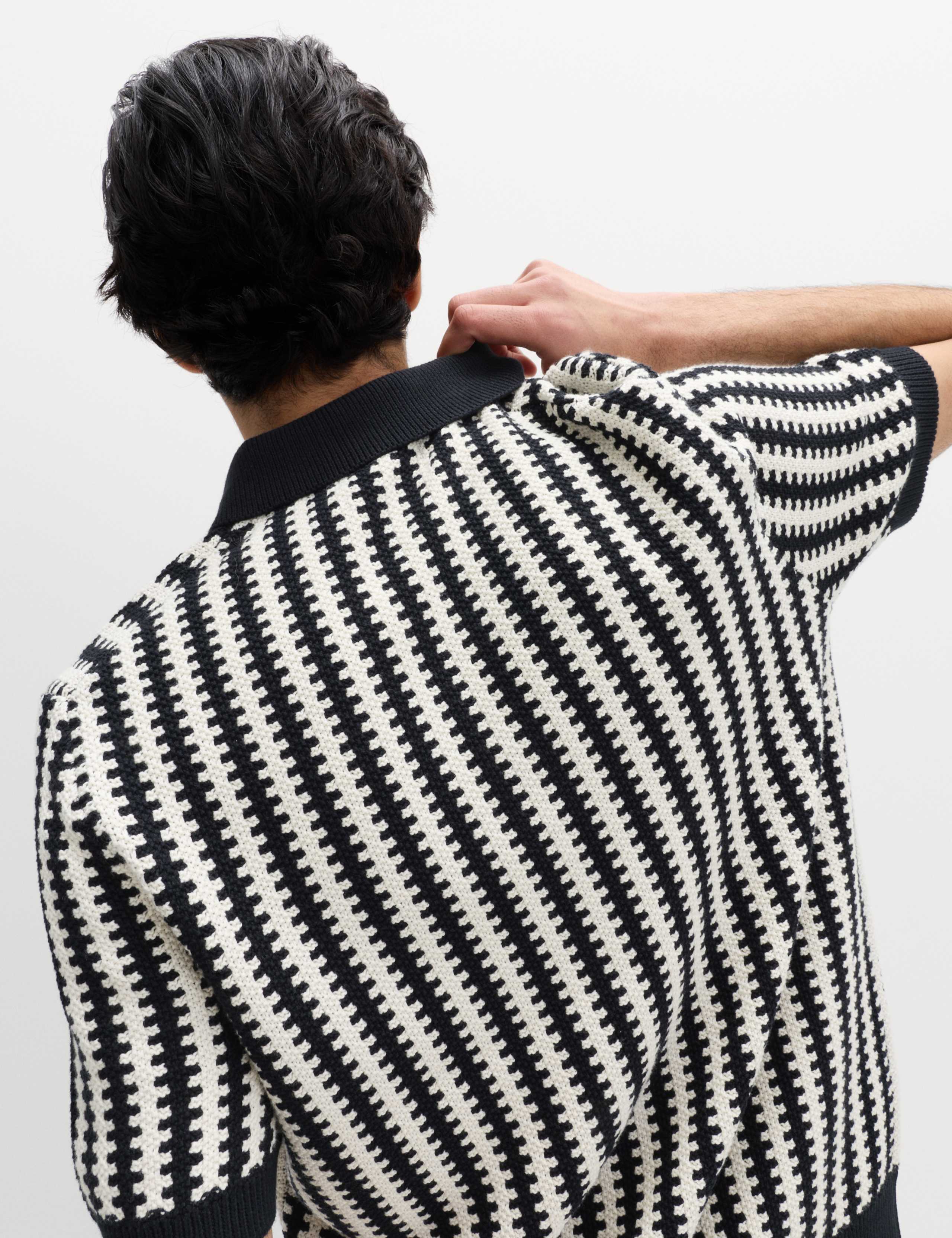 Pure Cotton Textured Striped Knitted Polo Shirt 4 of 5