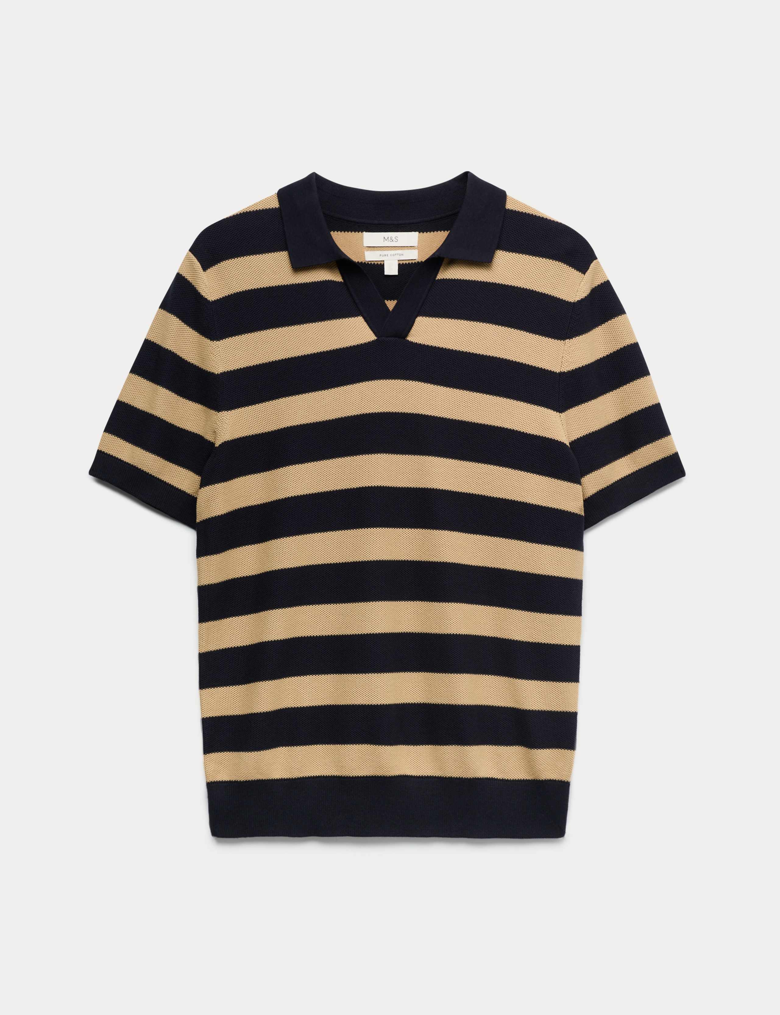 Pure Cotton Striped Knitted Polo Shirt 2 of 6