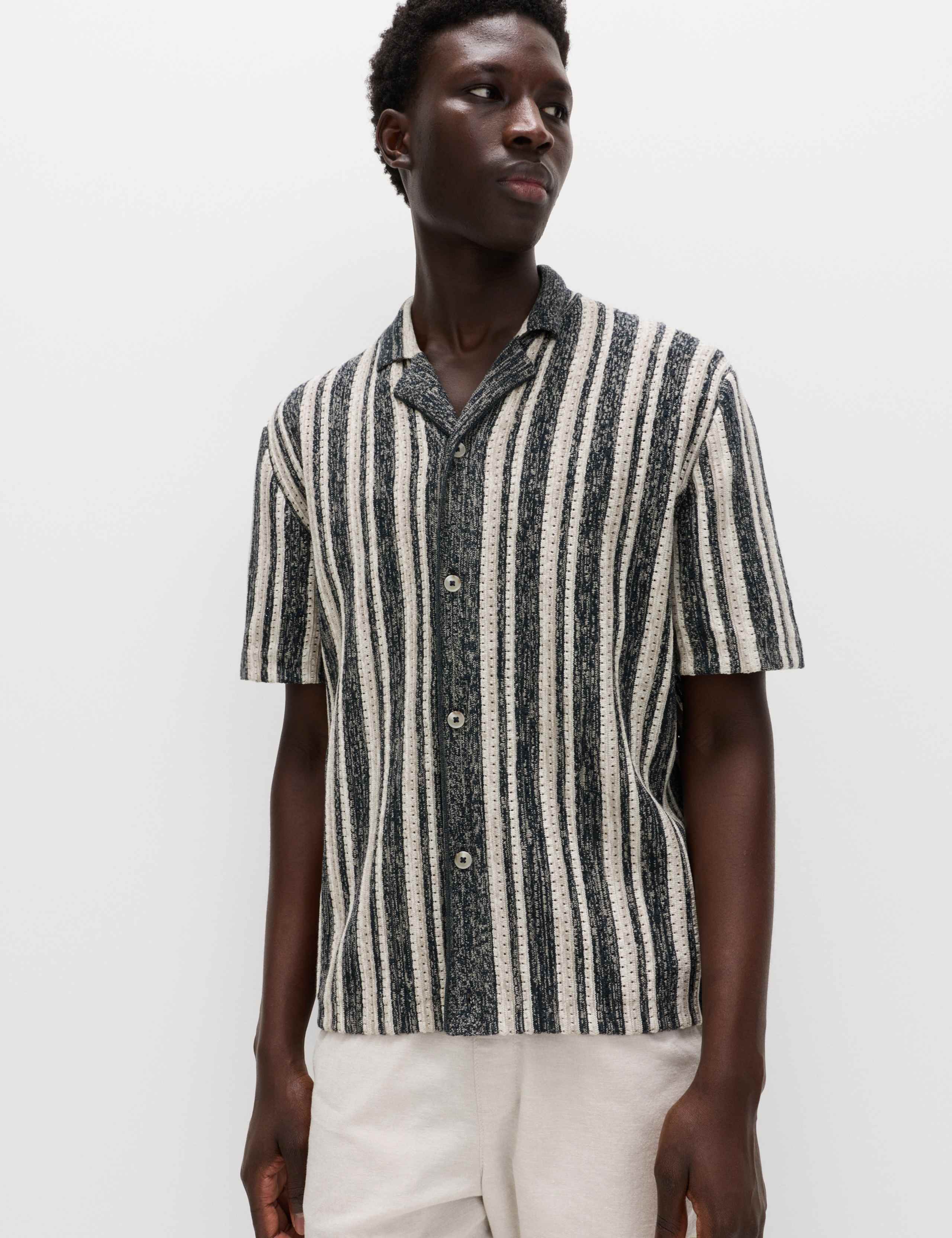 Cotton Textured Striped Knitted Polo Shirt 1 of 5