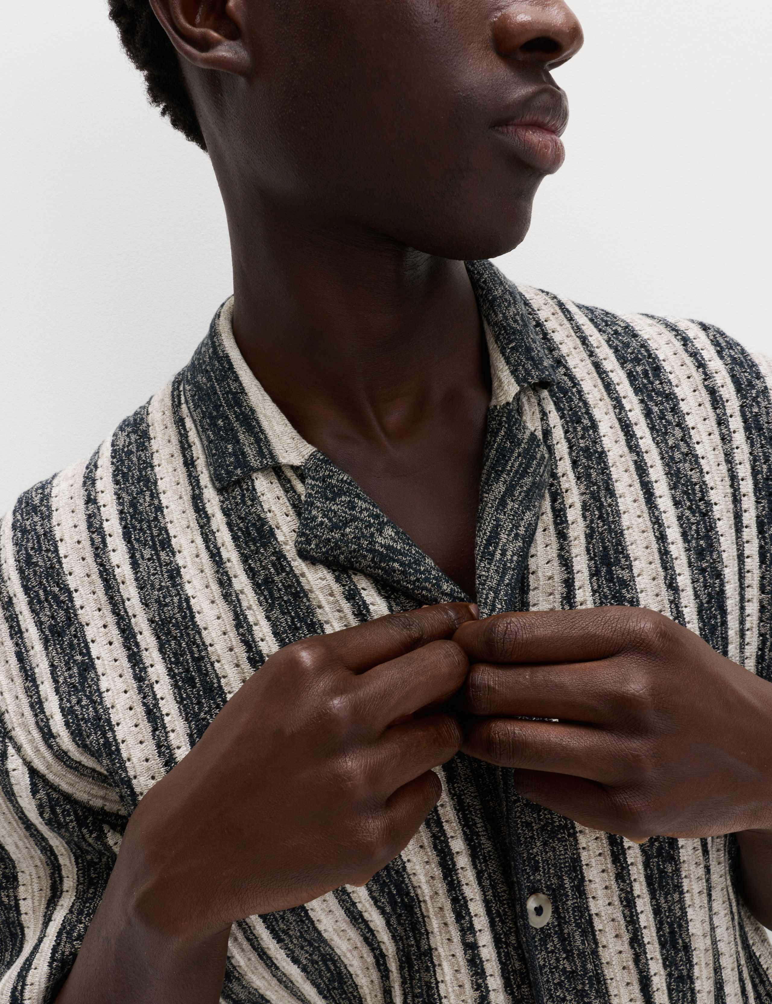 Cotton Textured Striped Knitted Polo Shirt 3 of 5