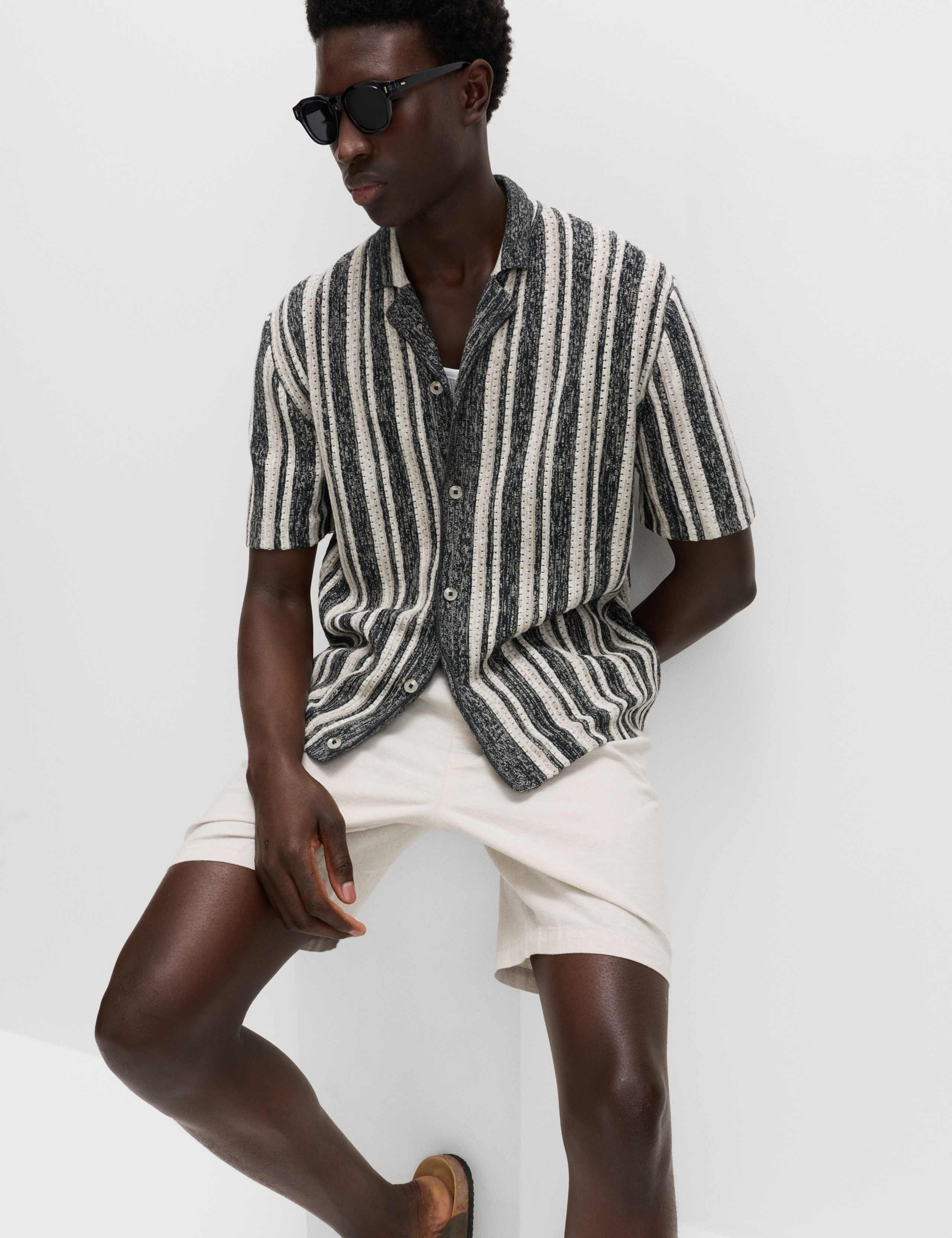 Cotton Textured Striped Knitted Polo Shirt 5 of 5