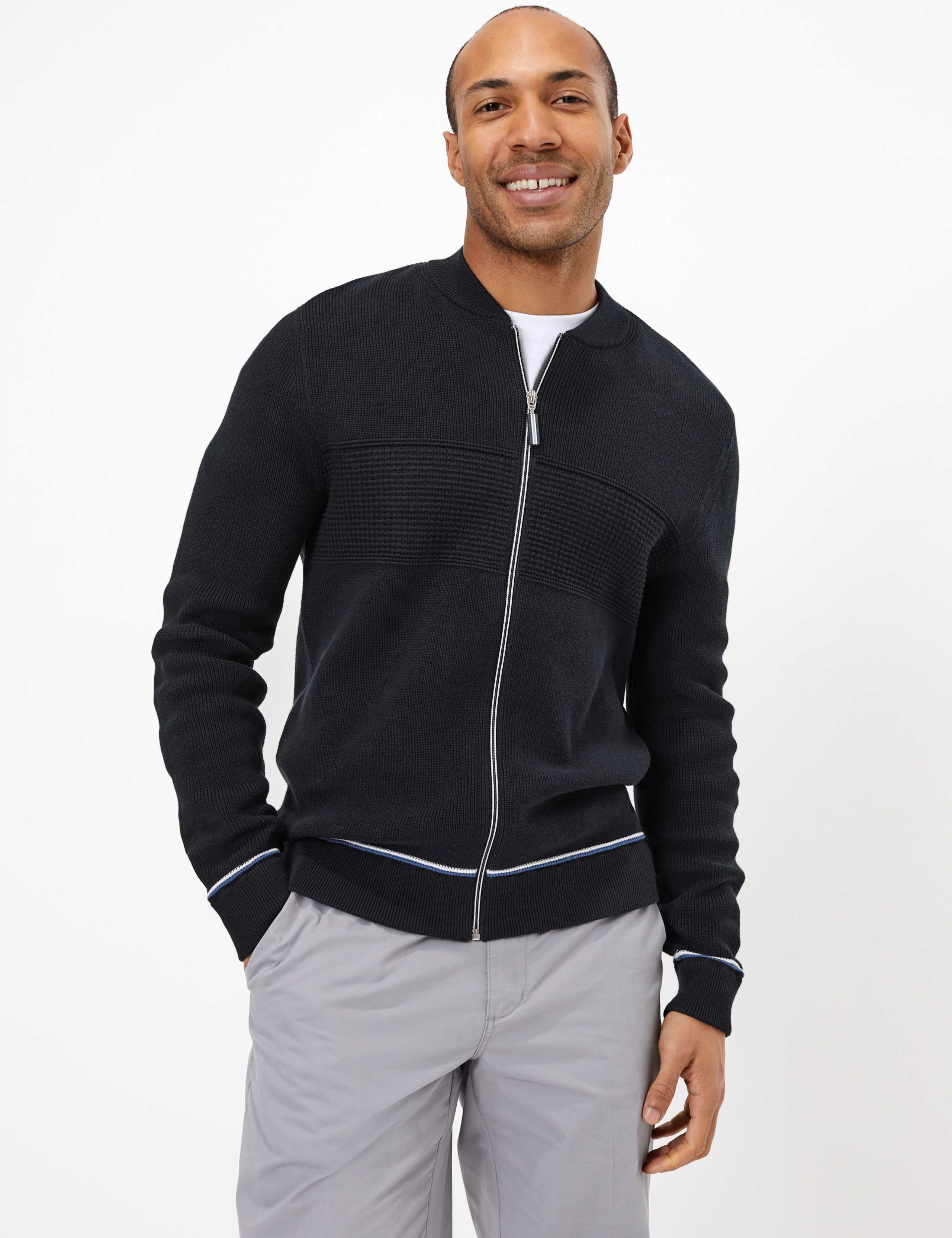 Cotton Rich Knitted Bomber Jacket 1 of 4
