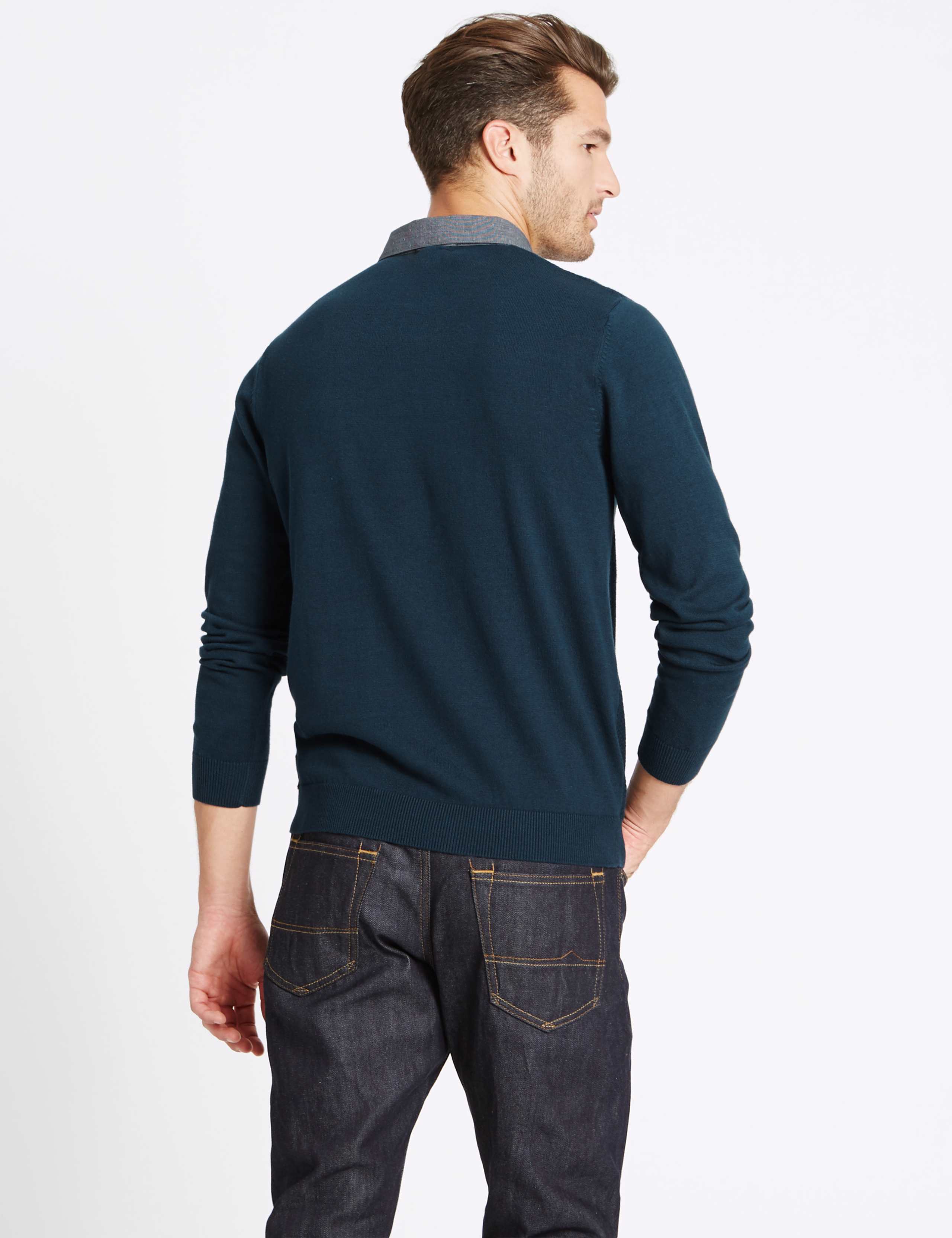 Pure Cotton Textured Mock Shirt Jumper 3 of 3