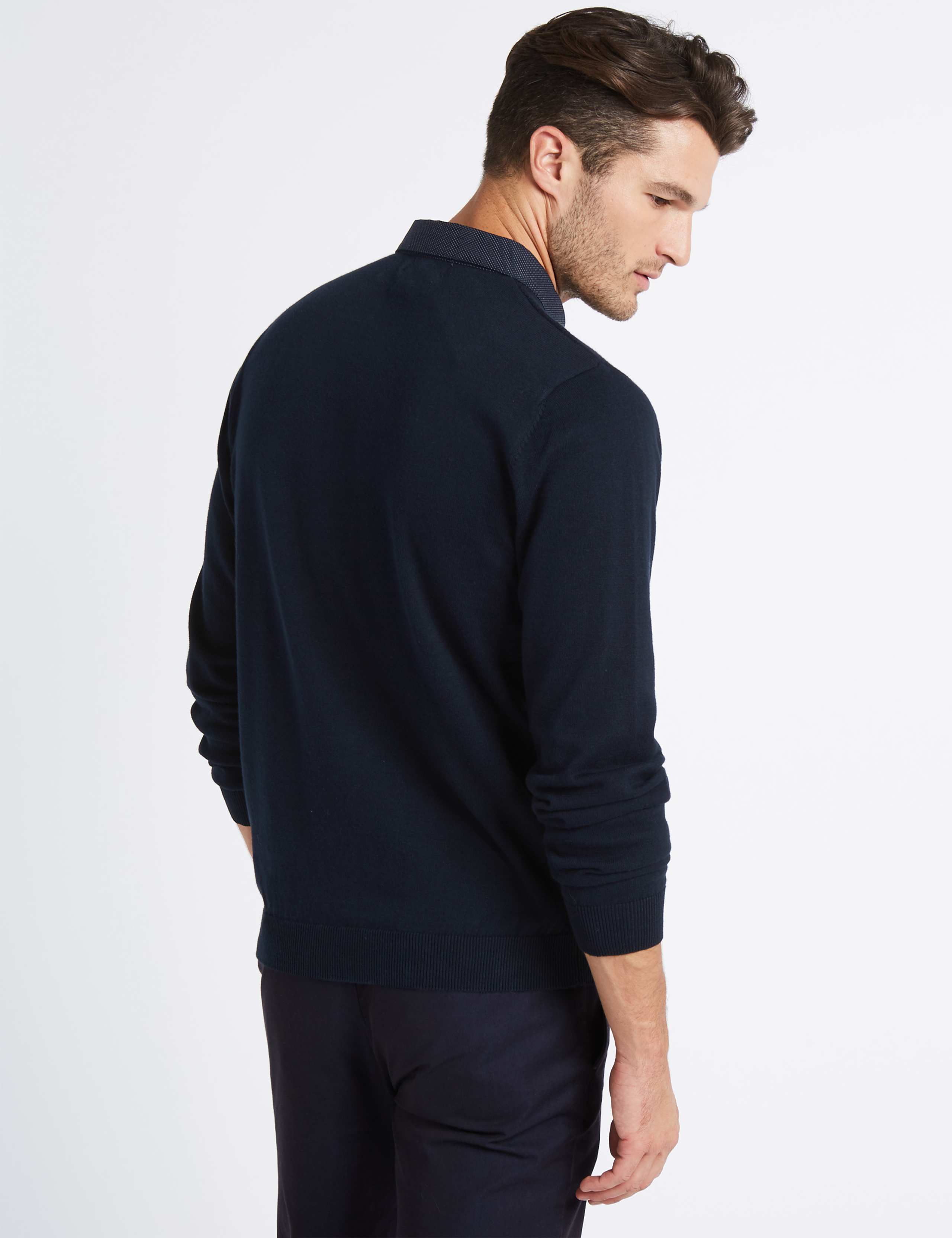 Pure Cotton Textured Mock Shirt Jumper 4 of 5