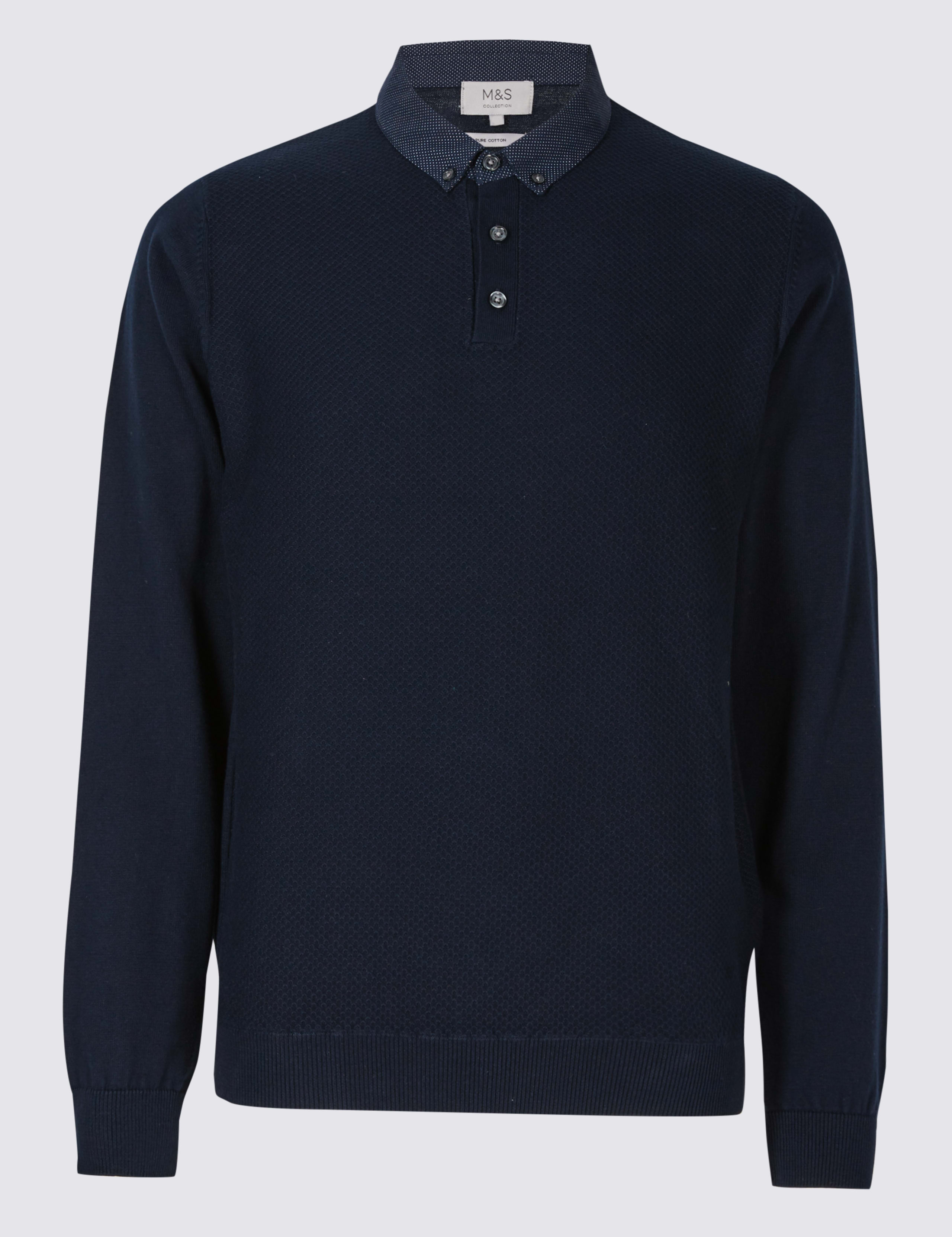 Pure Cotton Textured Mock Shirt Jumper 2 of 5