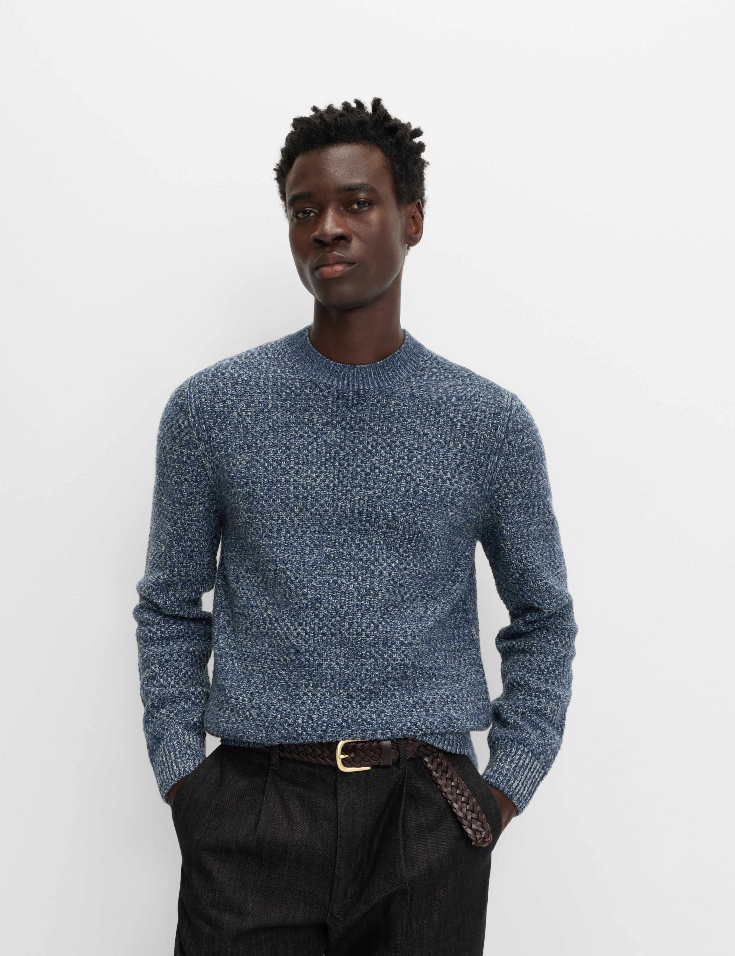 Lambswool Blend Textured Crew Neck Jumper 1 of 5