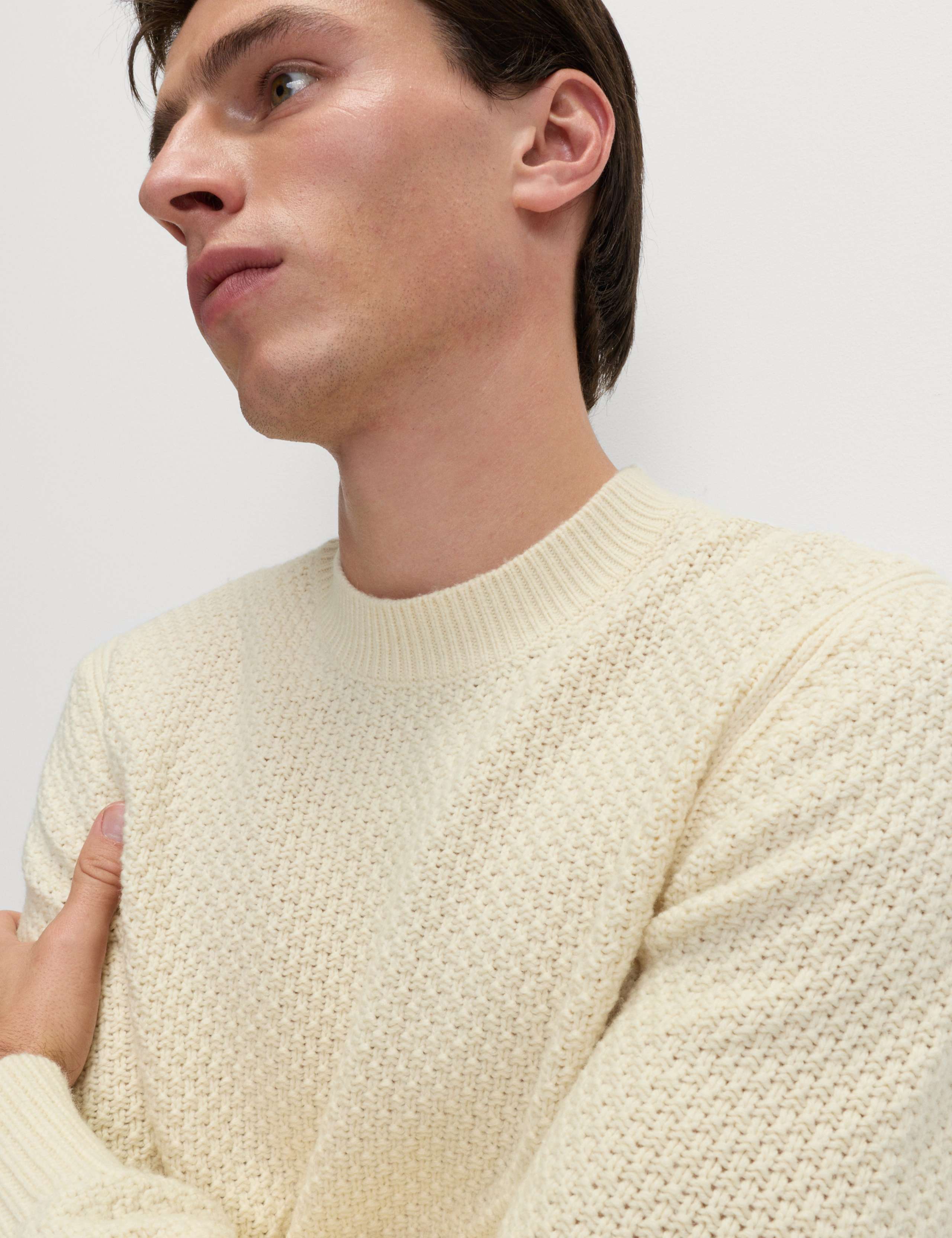 Lambswool Blend Textured Crew Neck Jumper 1 of 6