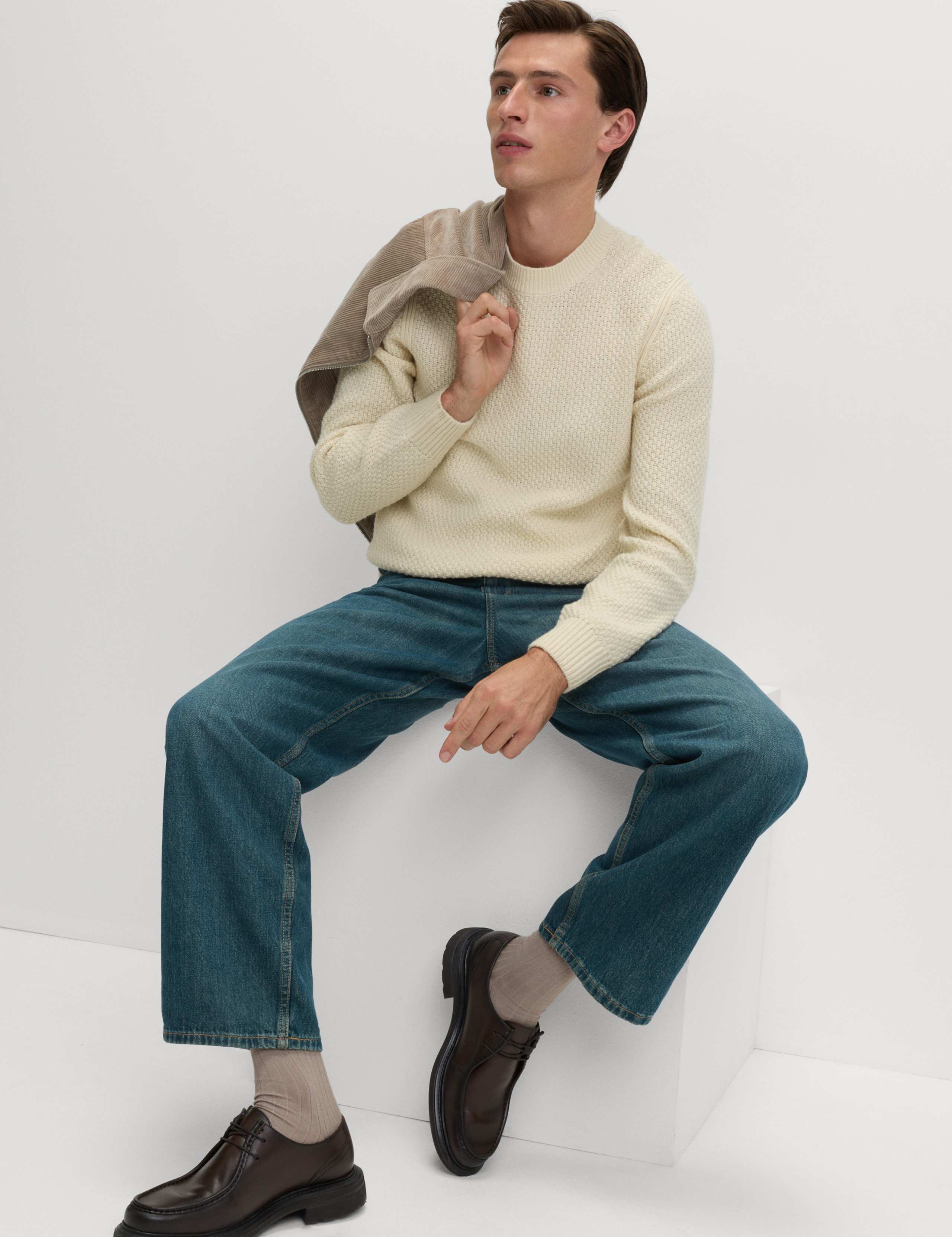 Lambswool Blend Textured Crew Neck Jumper 3 of 6