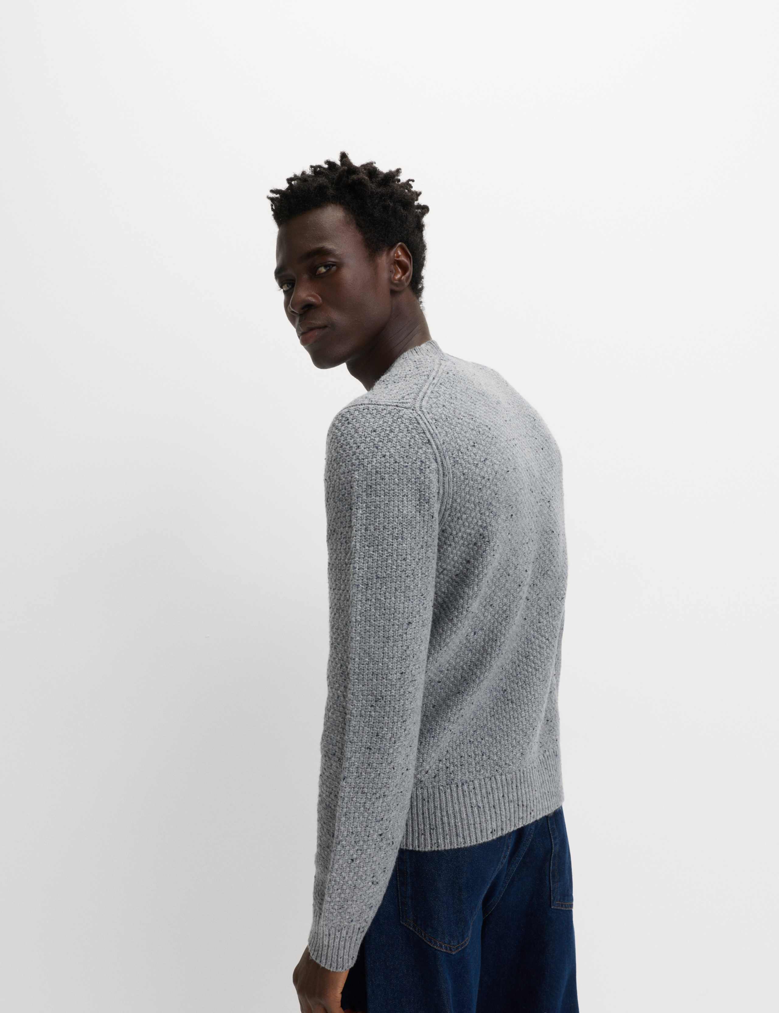 Lambswool Blend Textured Crew Neck Jumper 4 of 5