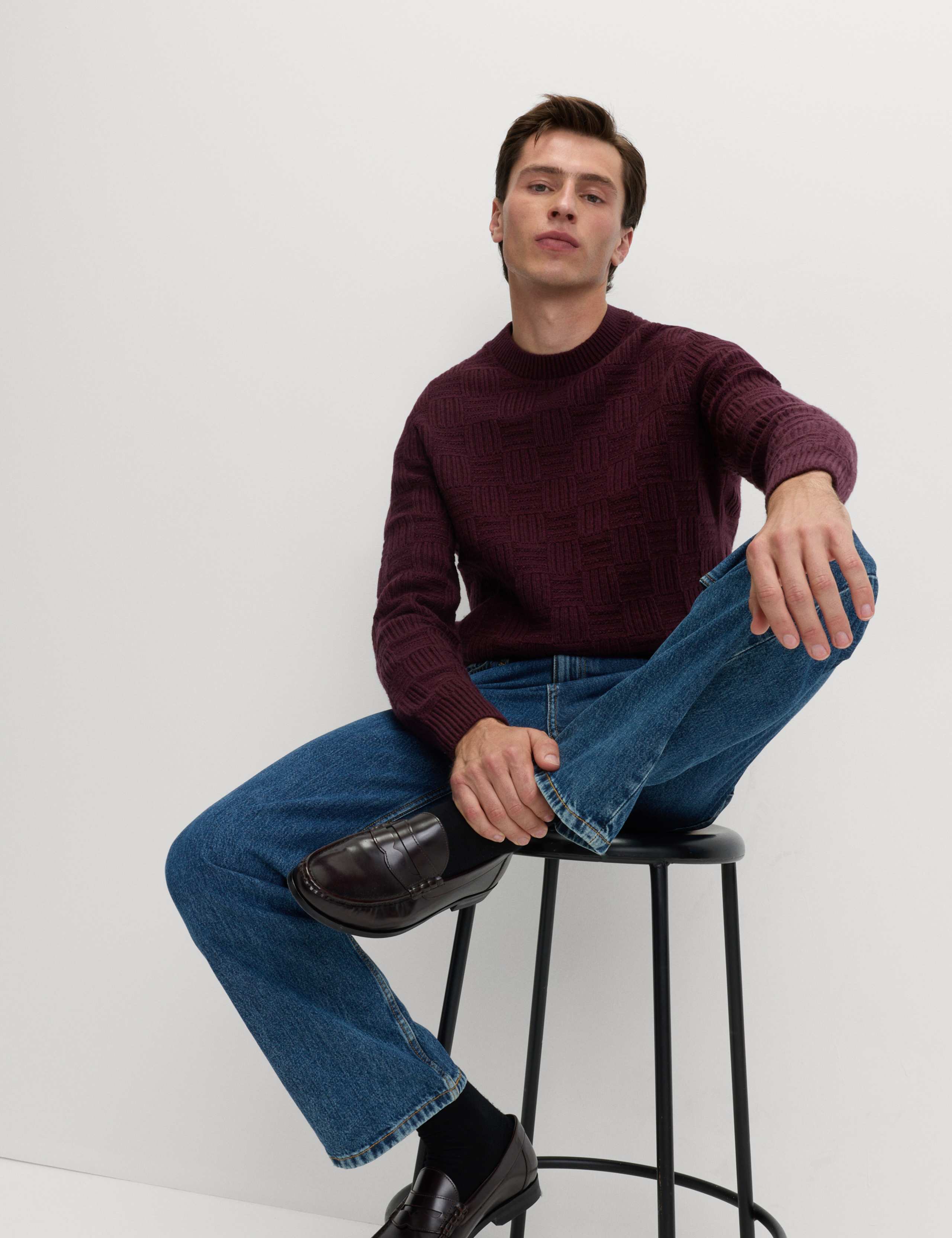 Lambswool Blend Basket Stitch Crew Neck Jumper 3 of 5