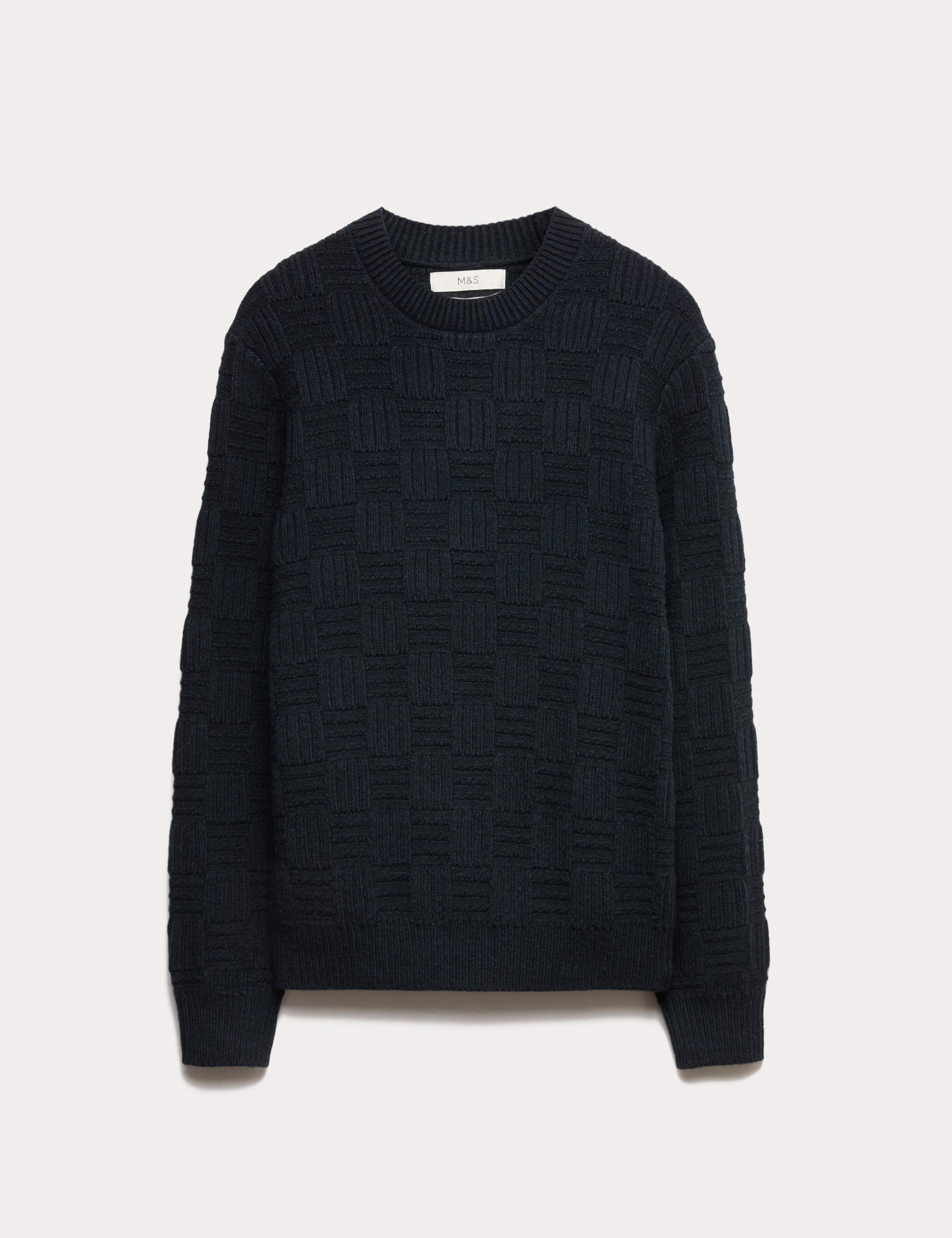 Lambswool Blend Basket Stitch Crew Neck Jumper 2 of 5